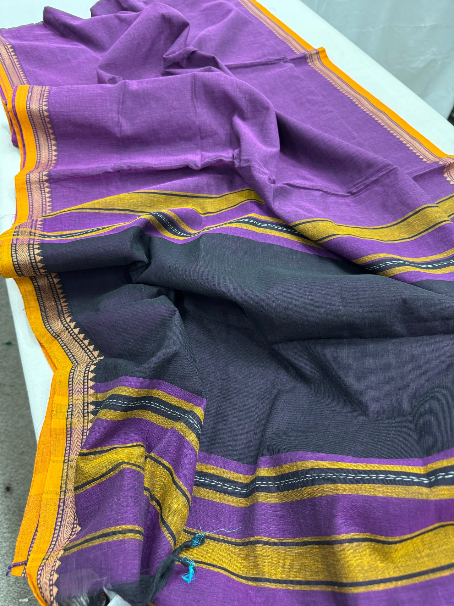 Royal Whisper : Purple Bengal Soft Cotton Dhanekhali Saree image 1