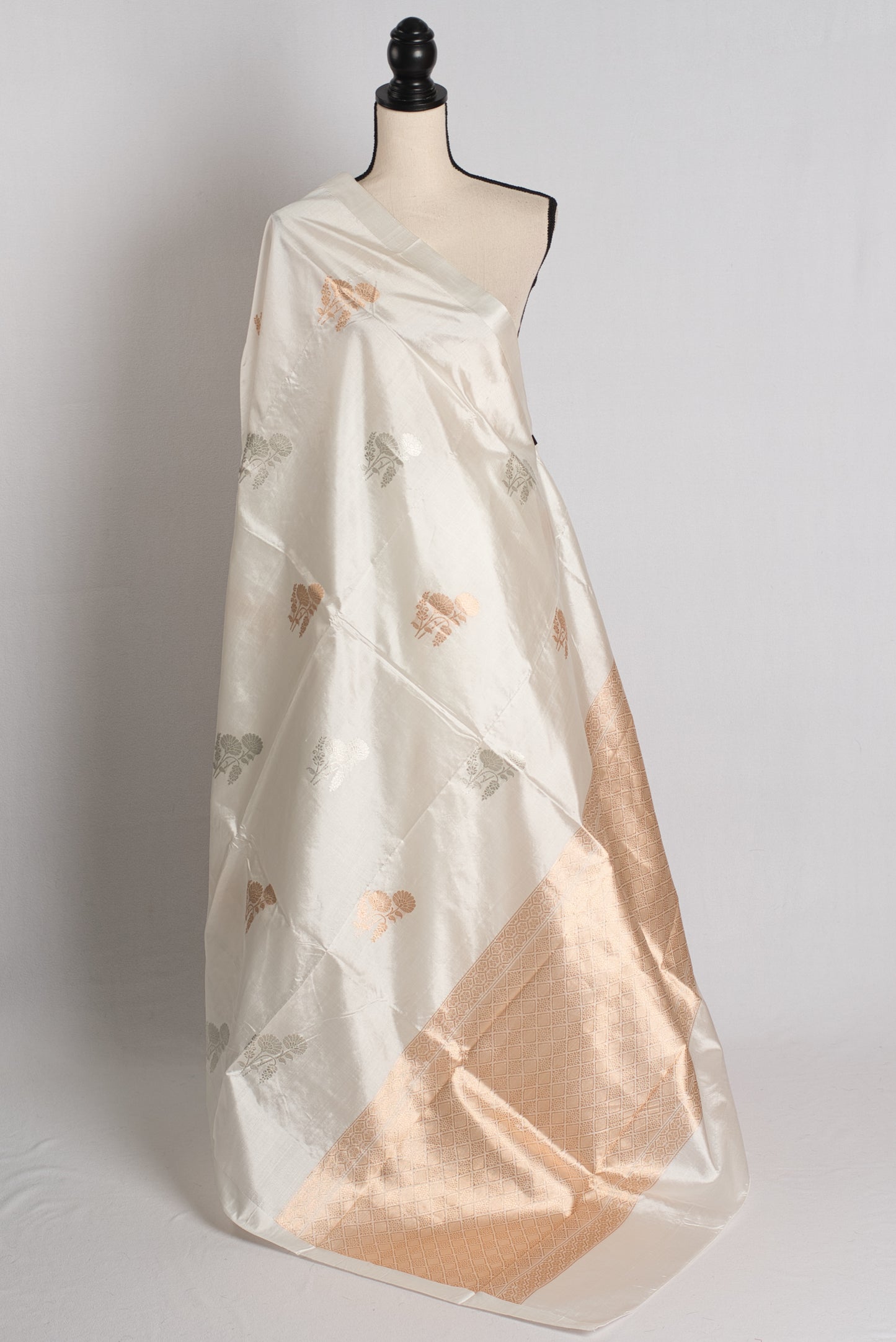 Ivory Muse : Silk Mark Certified White and Gold Satin Katan Banarasi Saree image 1