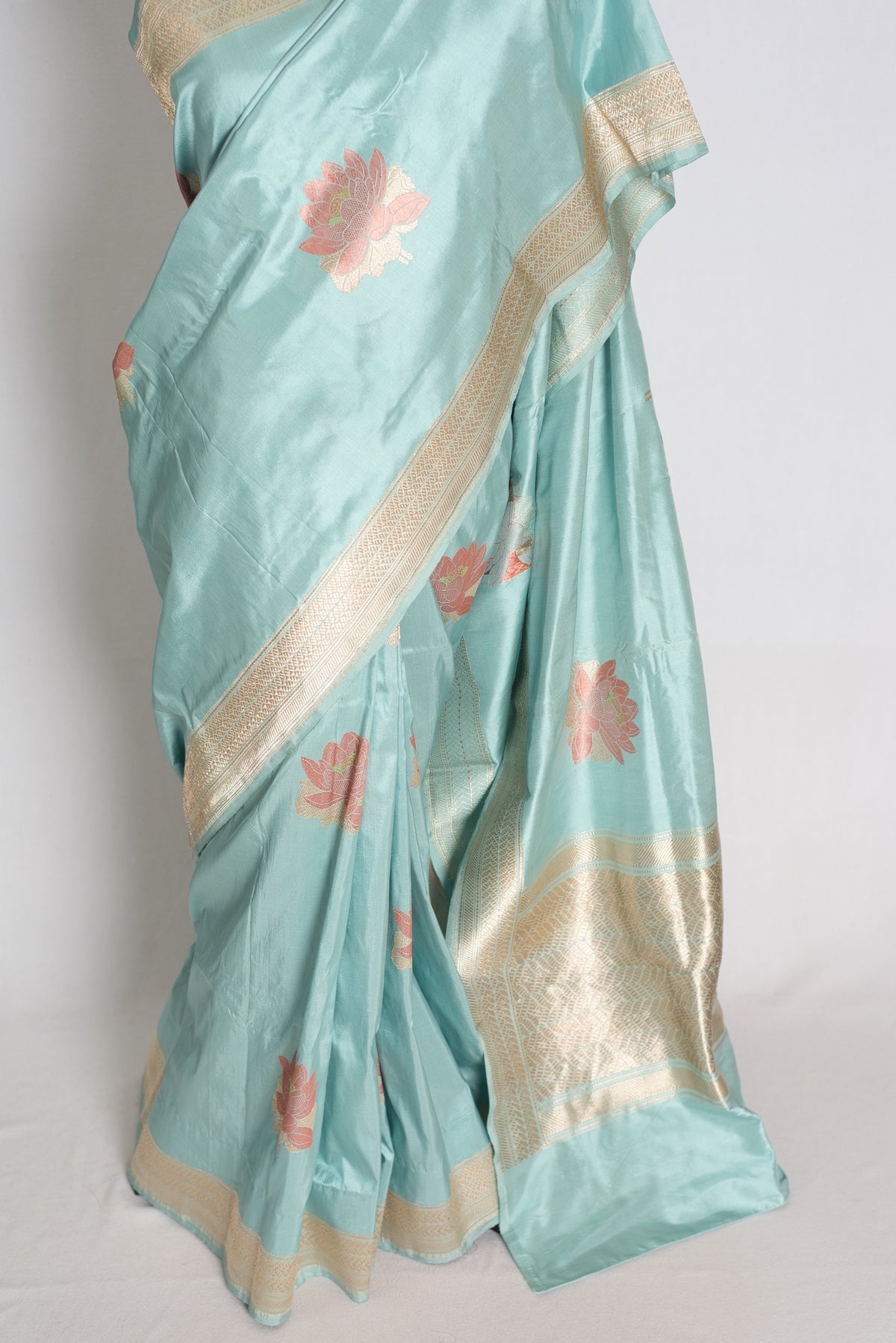 Sitara: Powder Blue Banarasi Silk Saree with 42 Stitched Blouse image 7