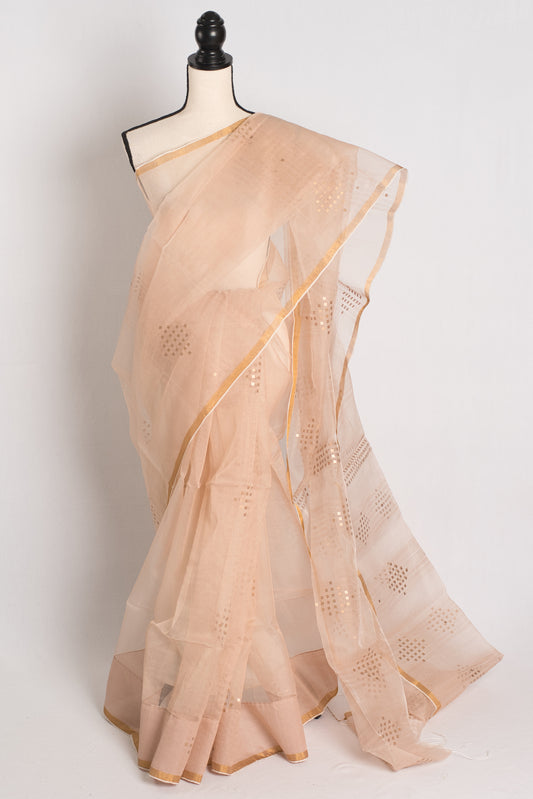 Light Brown Sequin Organza Net Saree - Bengali Saree Collection image 0