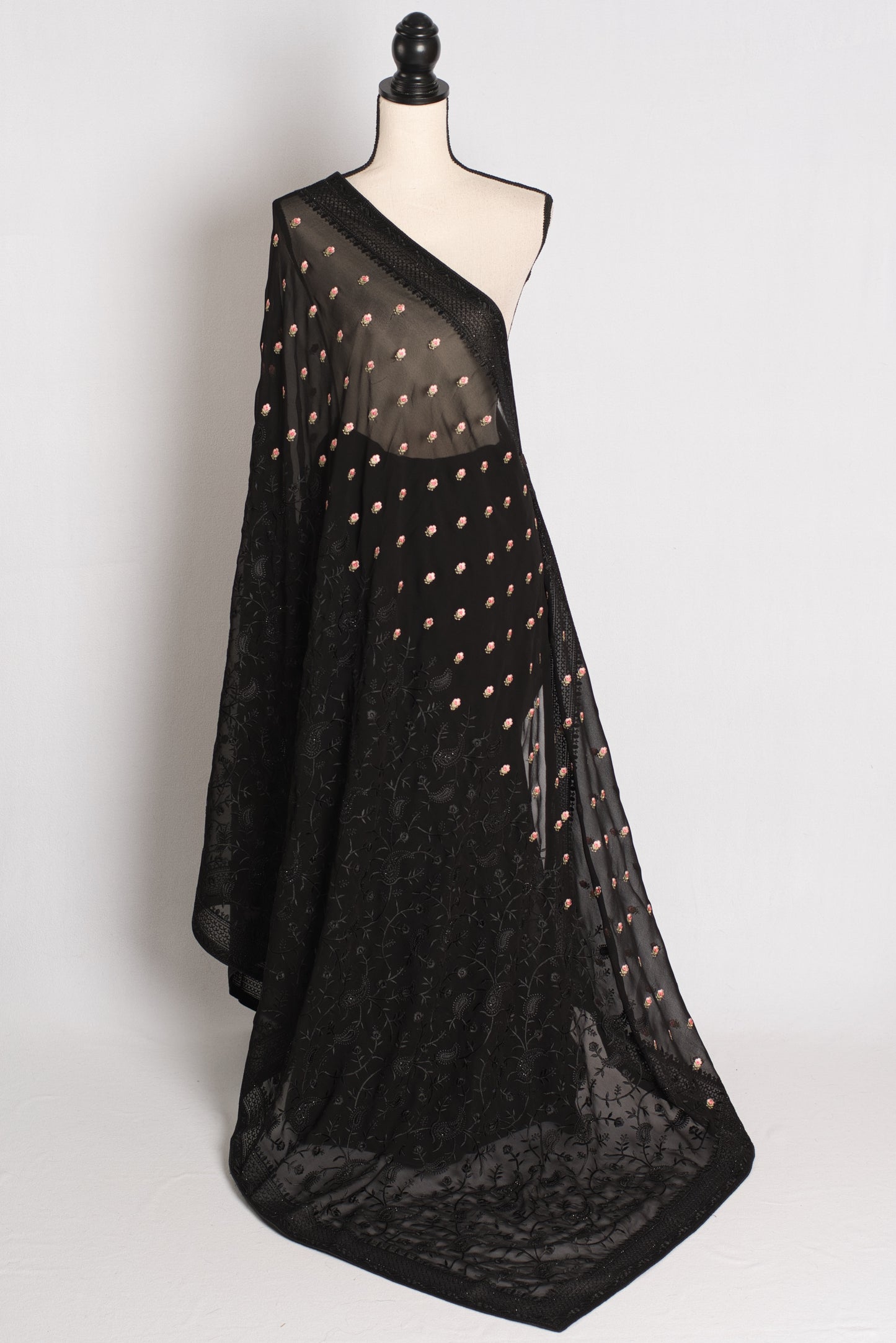 Zehra - Black Kashmiri Georgette Embroidered Saree image 1