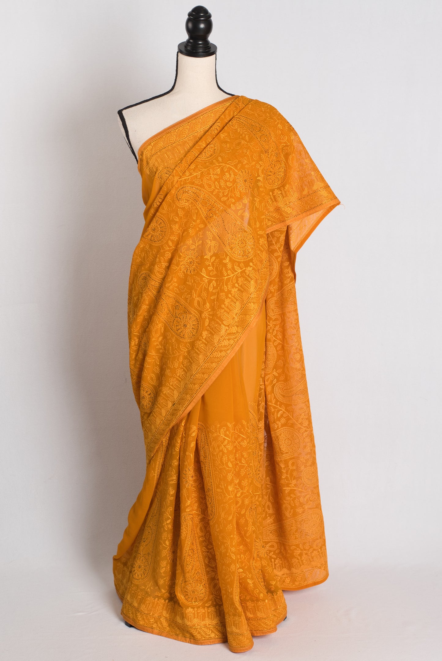 Zafraan - Mustard Yellow Kashmiri Embroidered Georgette Saree image 0