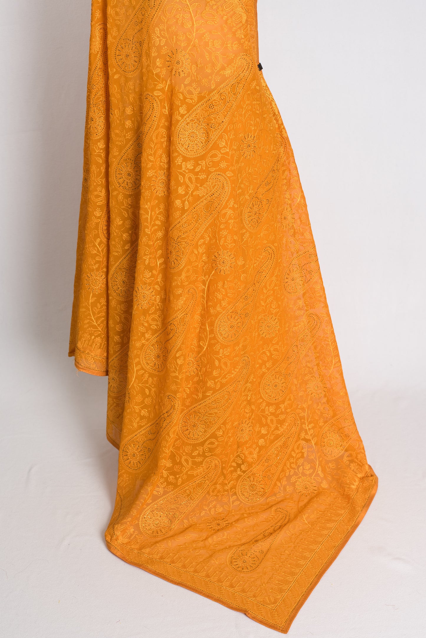 Zafraan - Mustard Yellow Kashmiri Embroidered Georgette Saree image 3