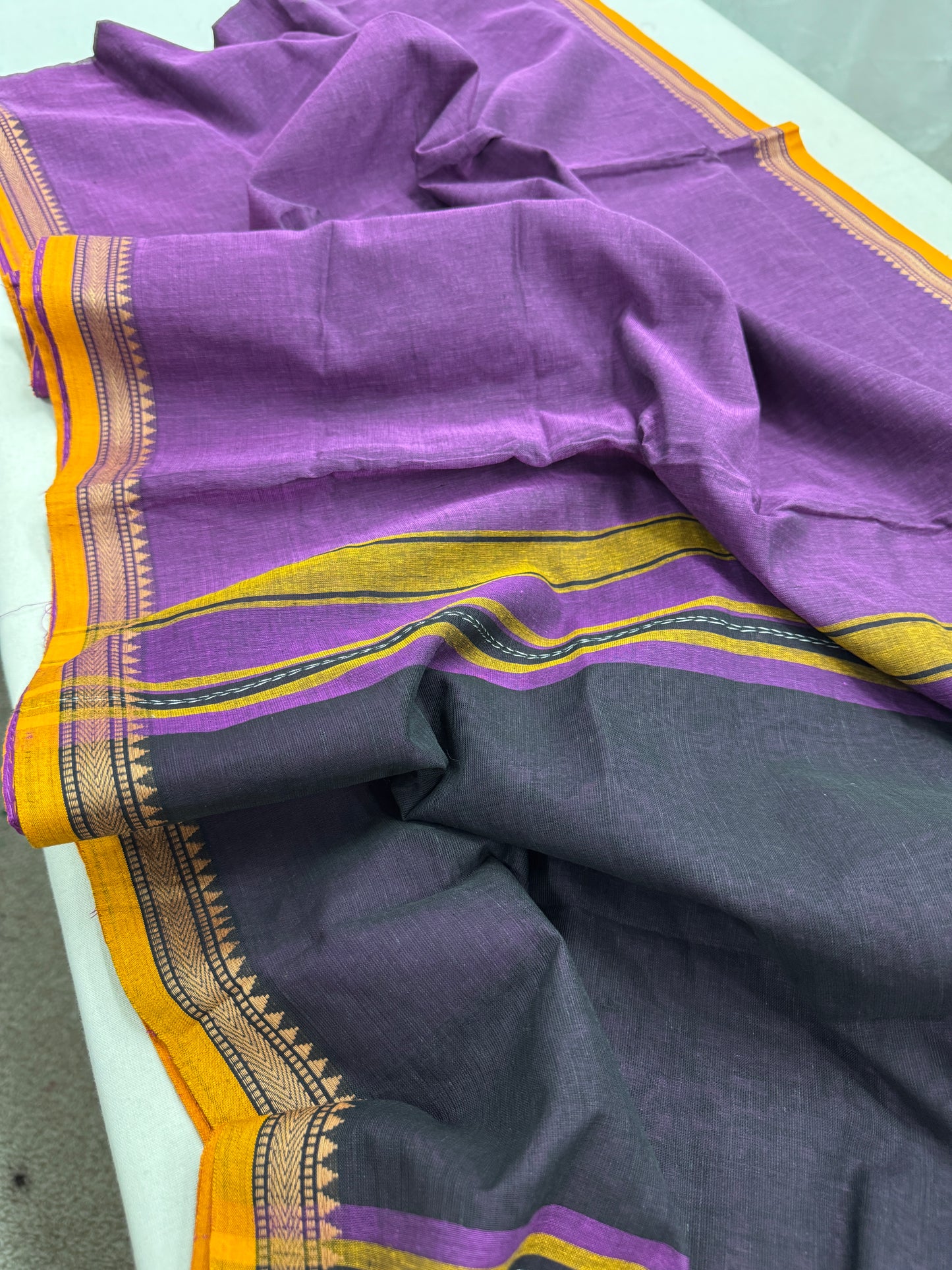 Royal Whisper : Purple Bengal Soft Cotton Dhanekhali Saree image 3
