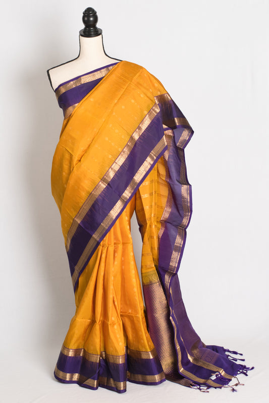 Lakshmi : Yellow and Purple Silk Mark Certified Kanchipuram Silk Saree image 0
