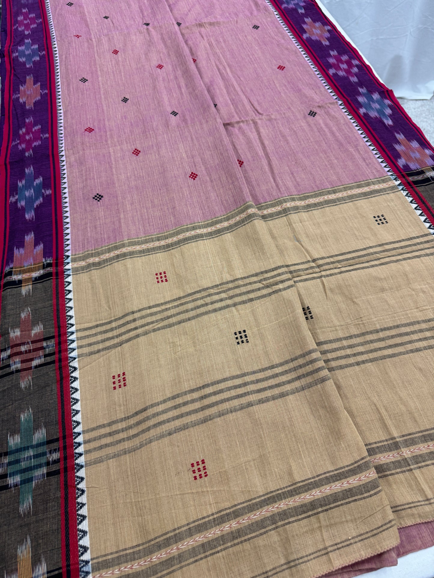 Hemangini : Purple Dhaniakhali Bengali Soft Cotton Saree with Katki Border image 1