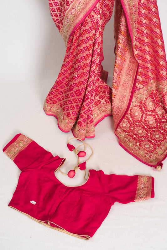 Afrin | Rani Pink Semi Georgette Saree | Pre-Stitched Size 38 Blouse image 1