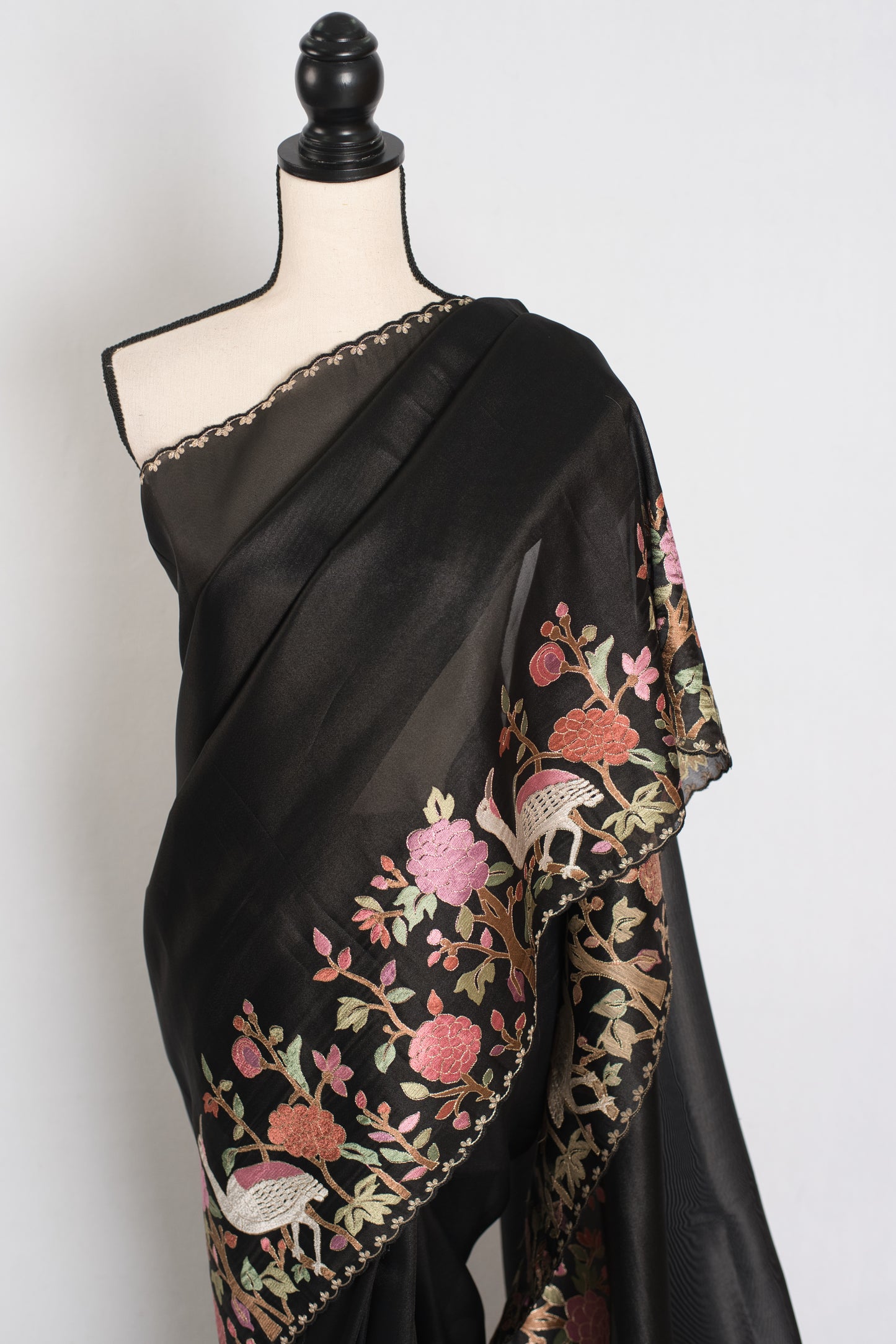 Raji : Black Thread Embroidery Party Wear Organza Saree image 6