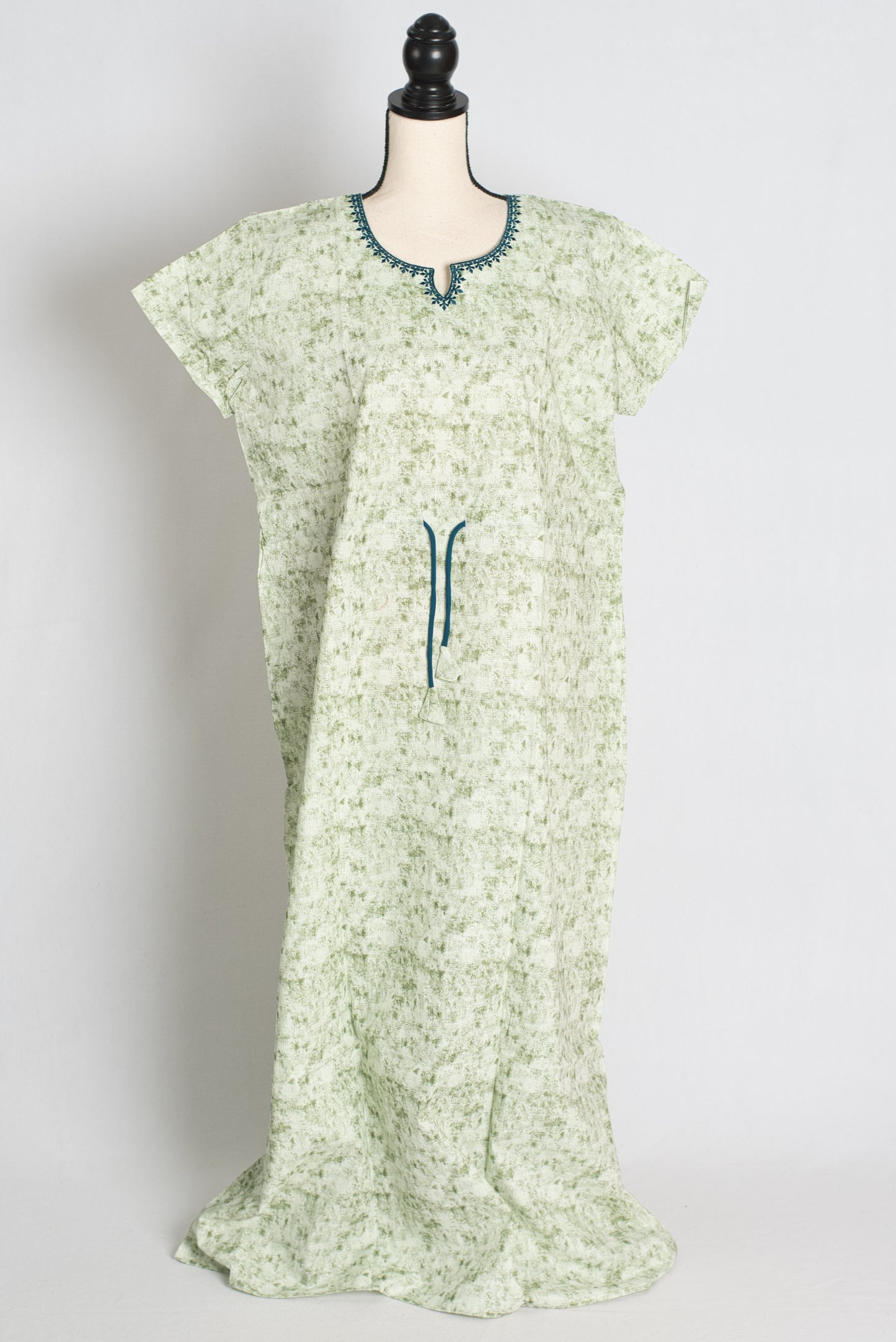Printed Pure Green Cotton Kaftan Nightwear in Regular Size image 1