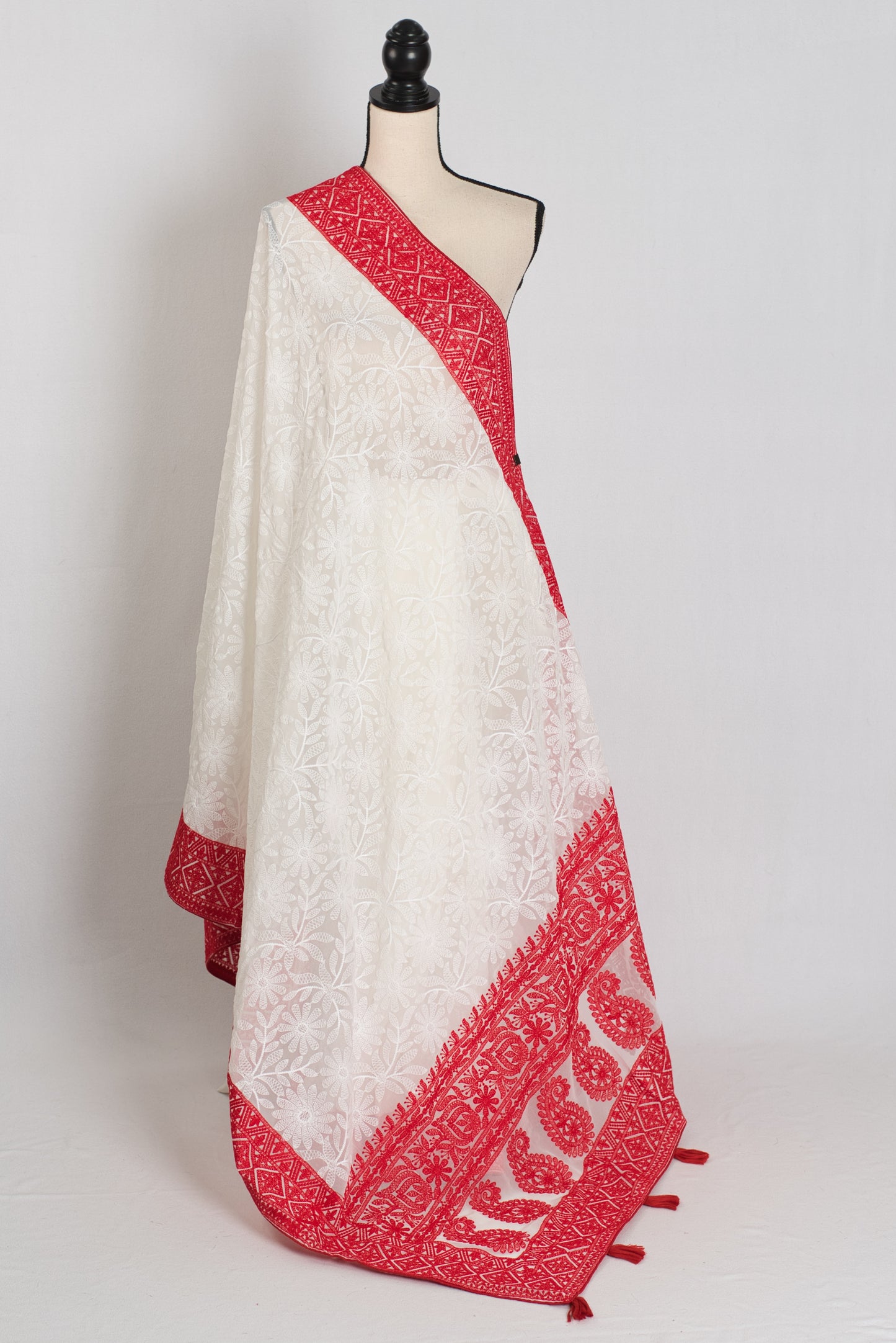 Sakuntala : White and Red Semi Georgette Embroidery Designer Saree image 1