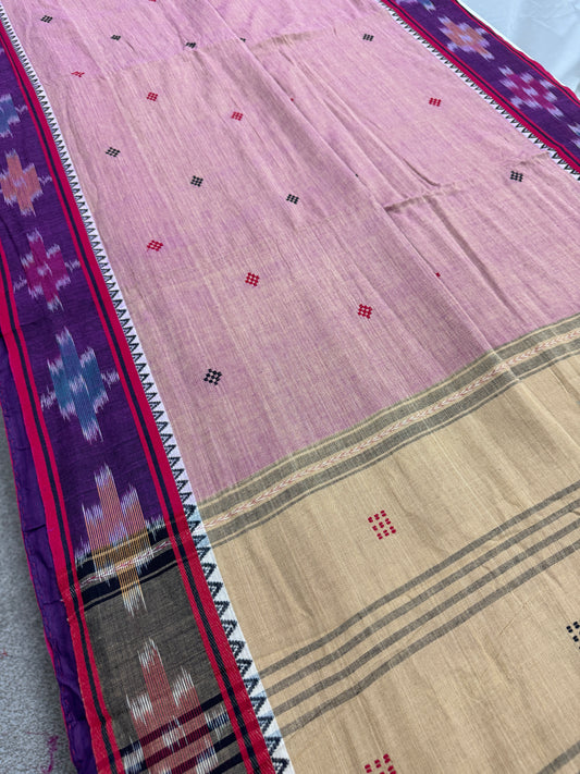 Hemangini : Purple Dhaniakhali Bengali Soft Cotton Saree with Katki Border image 0