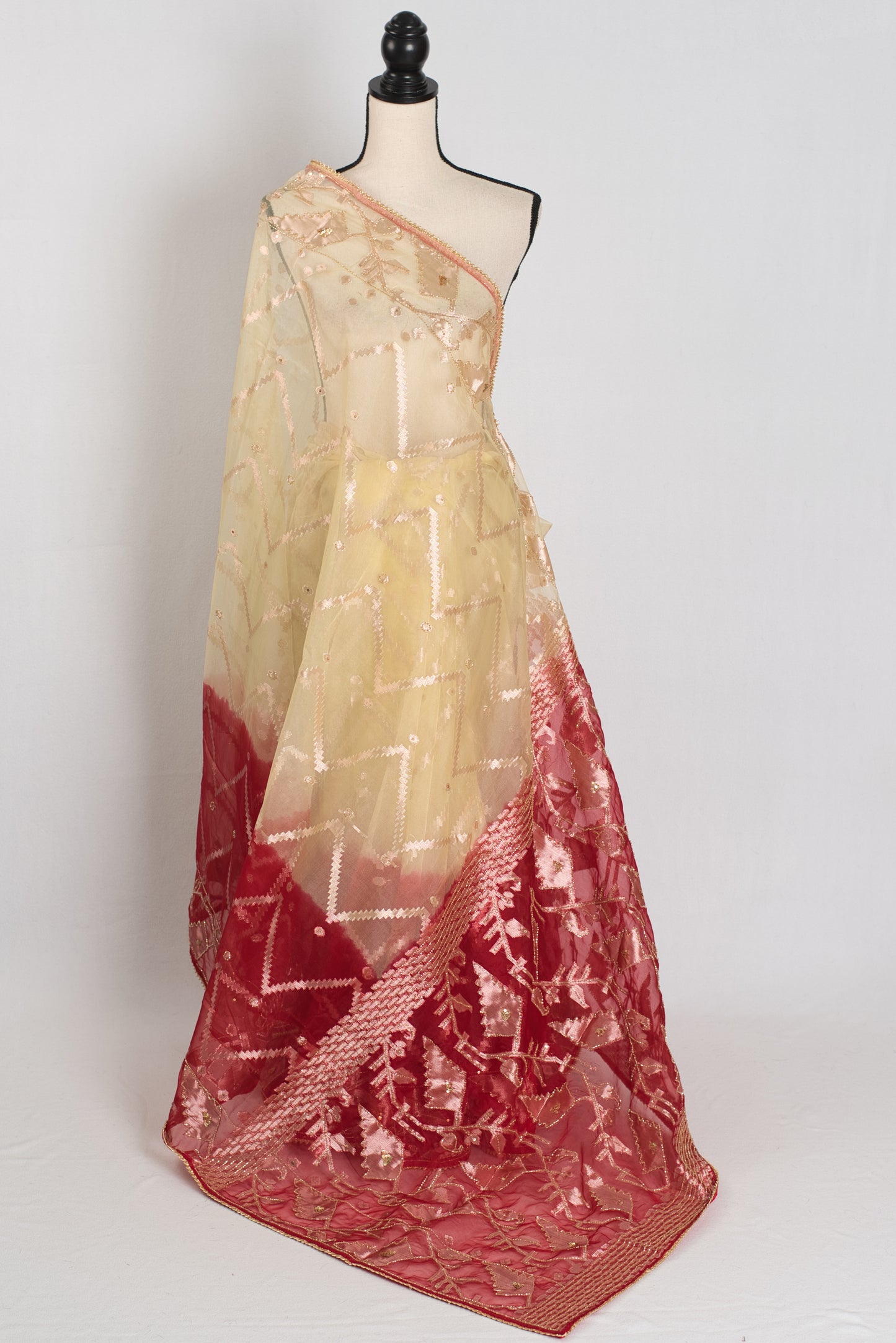 Rani : Beige and Red Semi Muslin Jamdani Saree with Cut Dana Embroidery Work image 1