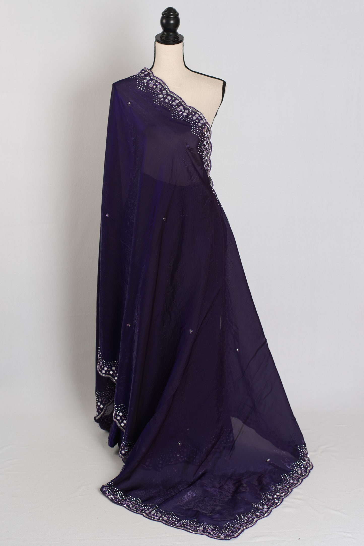 Aarohi : Purple Mirror Embroidery Soft Glass Tissue Partywear Saree image 2