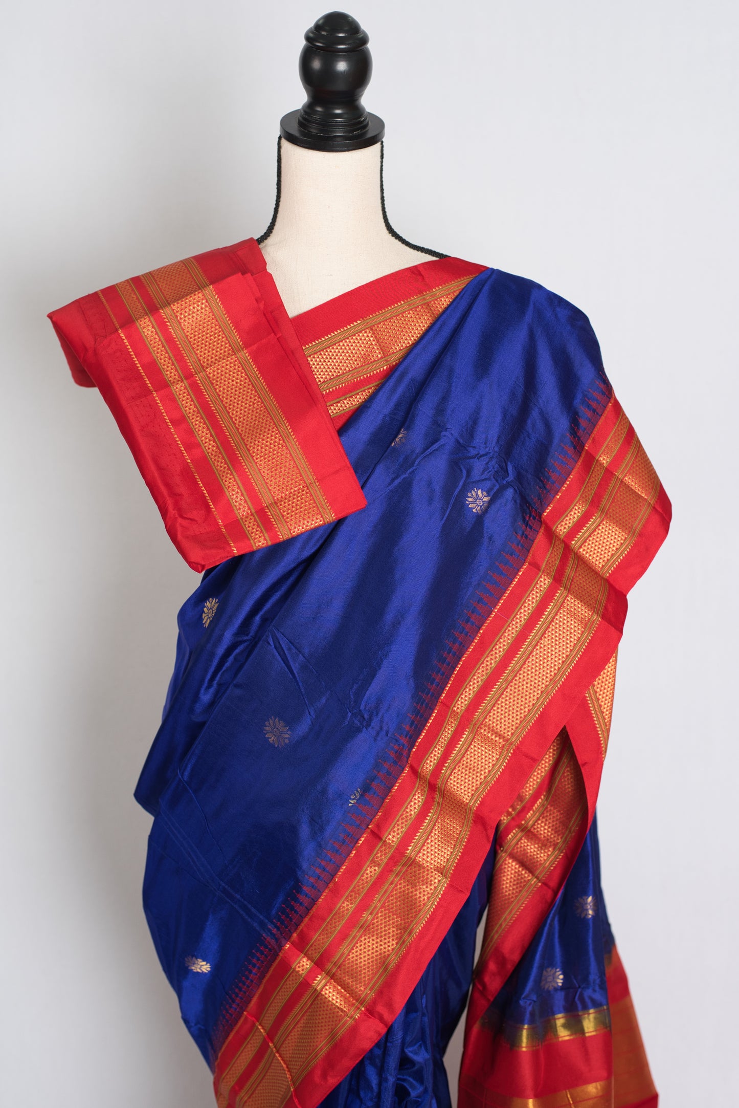 Shanti : Dark Blue and Red Ilkal Silk Saree - A Heritage Weave from Karnataka image 2