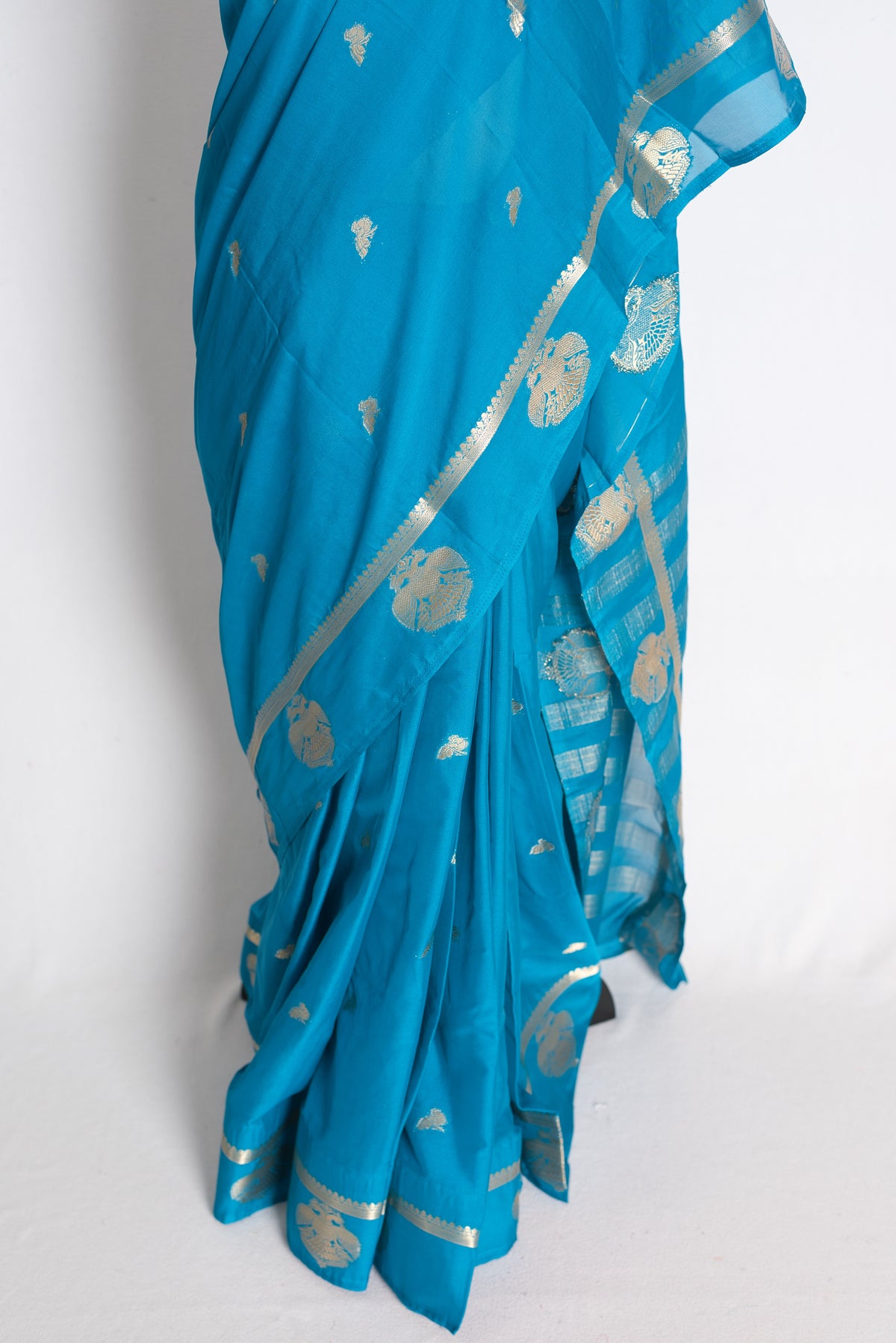 Neela: Blue and Gold Semi Silk Banarasi Saree image 6