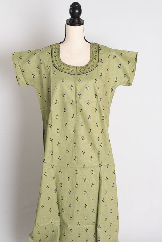 Printed Green Pure Cotton Nightwear in Regular Size image 0