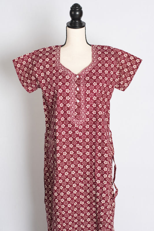 Printed Maroon Pure Cotton Nightwear in Regular Size image 0