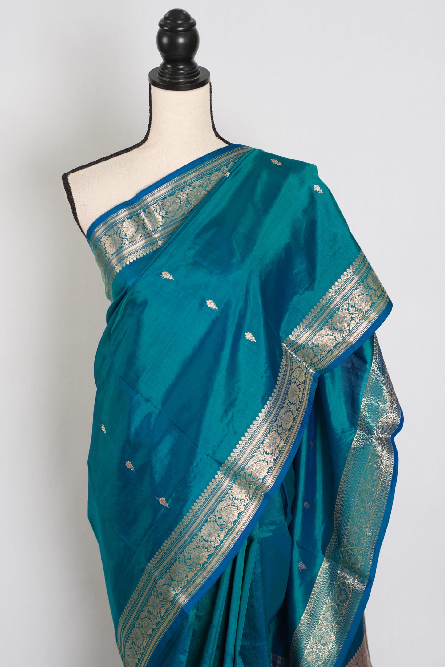 Gauri | Peacock Green & Gold Katan Silk Banarasi Saree | Silk Mark Certified image 6