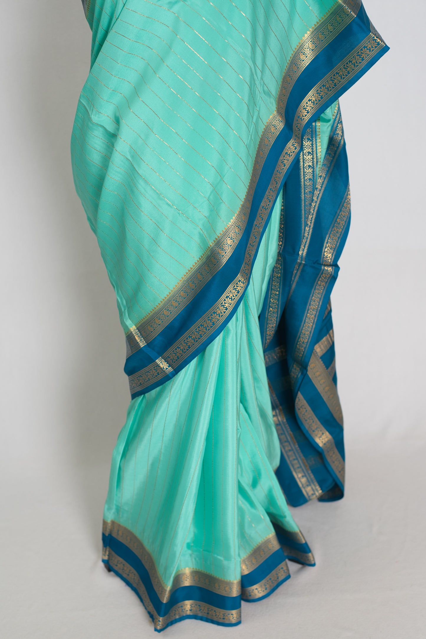 Divya : Aqua Blue & Teal Premium Mysore Crepe Silk Saree | Silk Mark Certified image 6