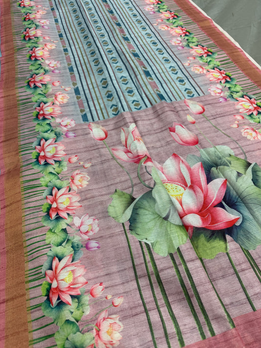 Jissa | Sky Blue & Mauve Ikkat Fusion Semi Tussar Saree image 1
