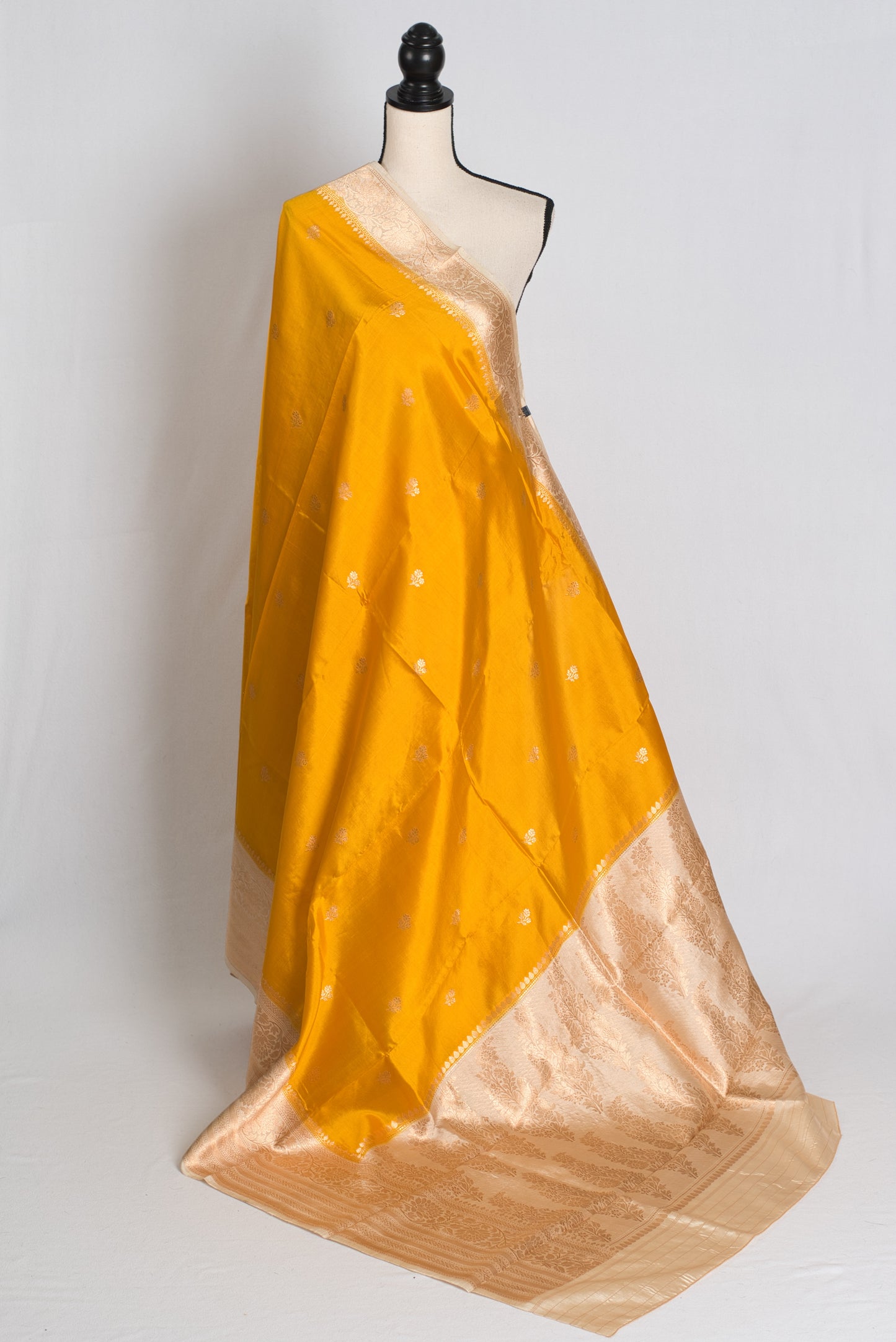 Swarnima : Silk Mark Certified Golden Yellow and Cream Satin Silk Banarasi Saree image 1