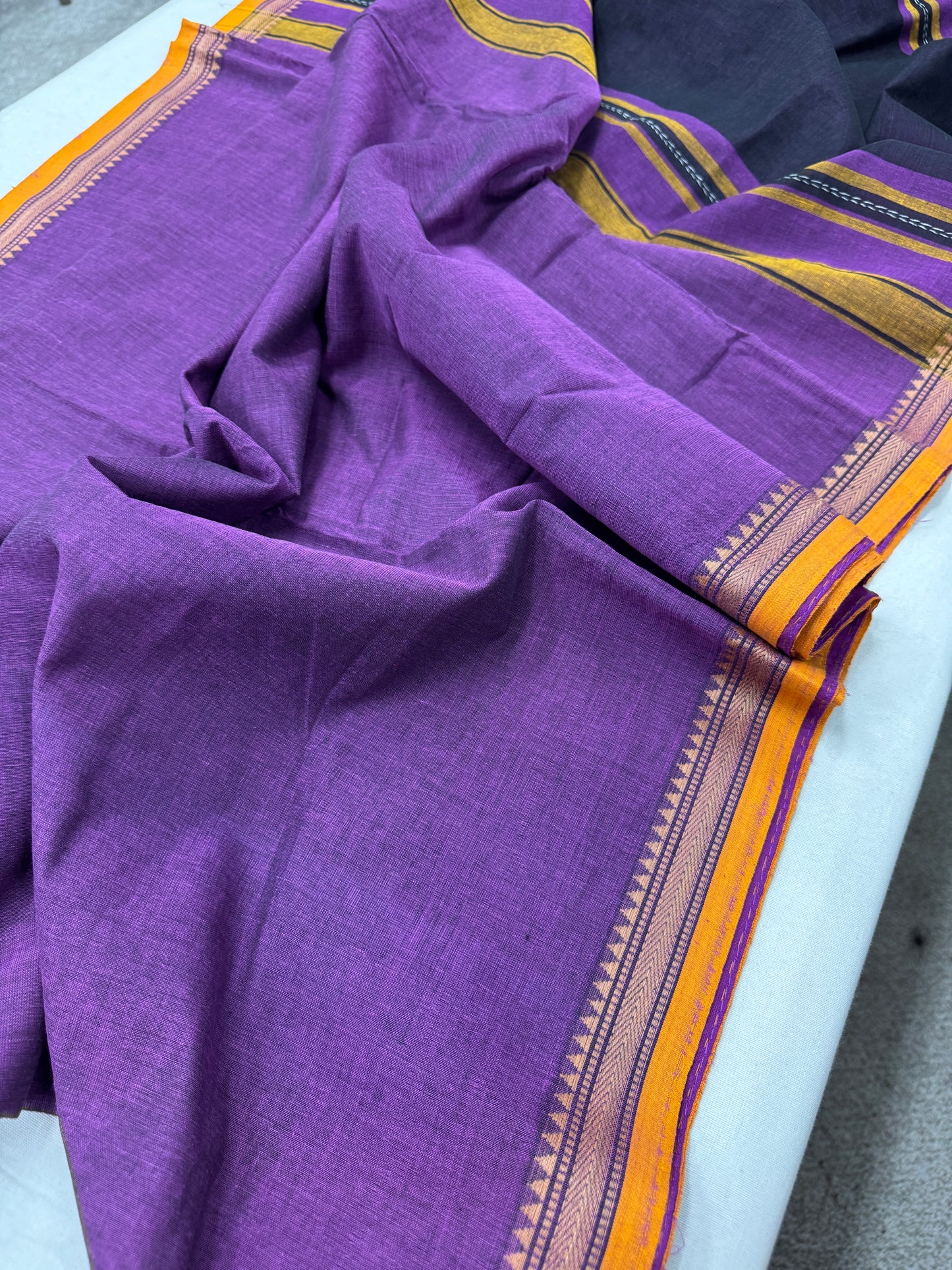 Royal Whisper : Purple Bengal Soft Cotton Dhanekhali Saree image 4