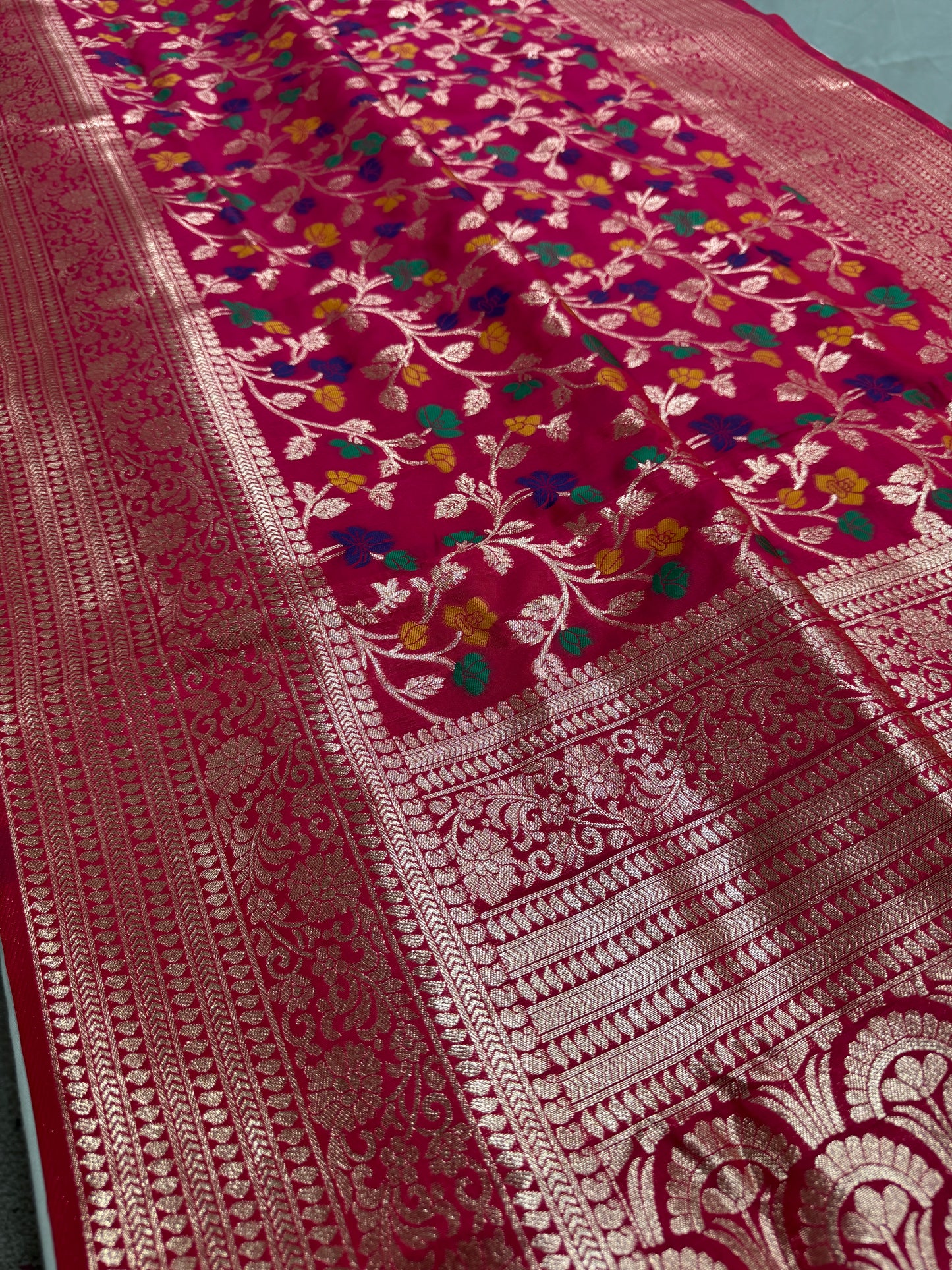 Sanchari : Budget Friendly Dark Pink Jaal Banarasi Saree in Blended Silk image 0