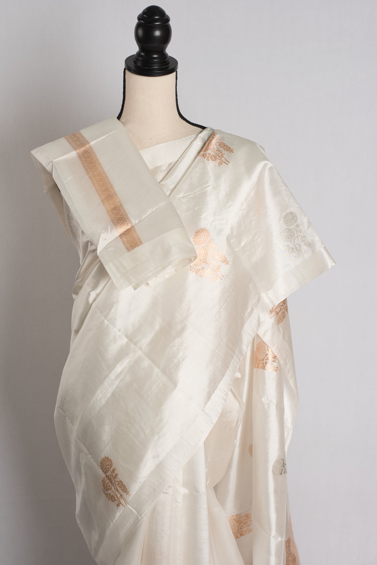 Ivory Muse : Silk Mark Certified White and Gold Satin Katan Banarasi Saree image 2