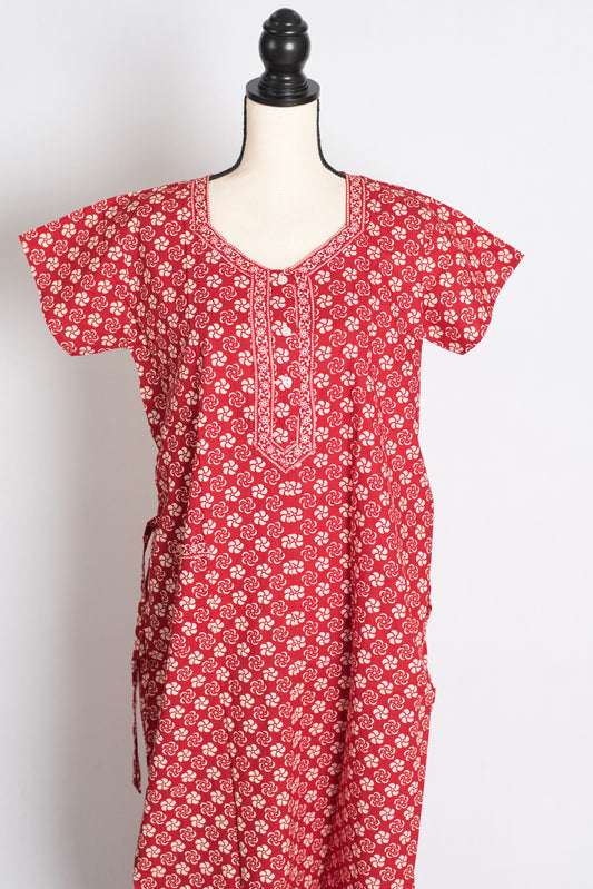 Printed Red Pure Cotton Nightwear in Regular Size image 0