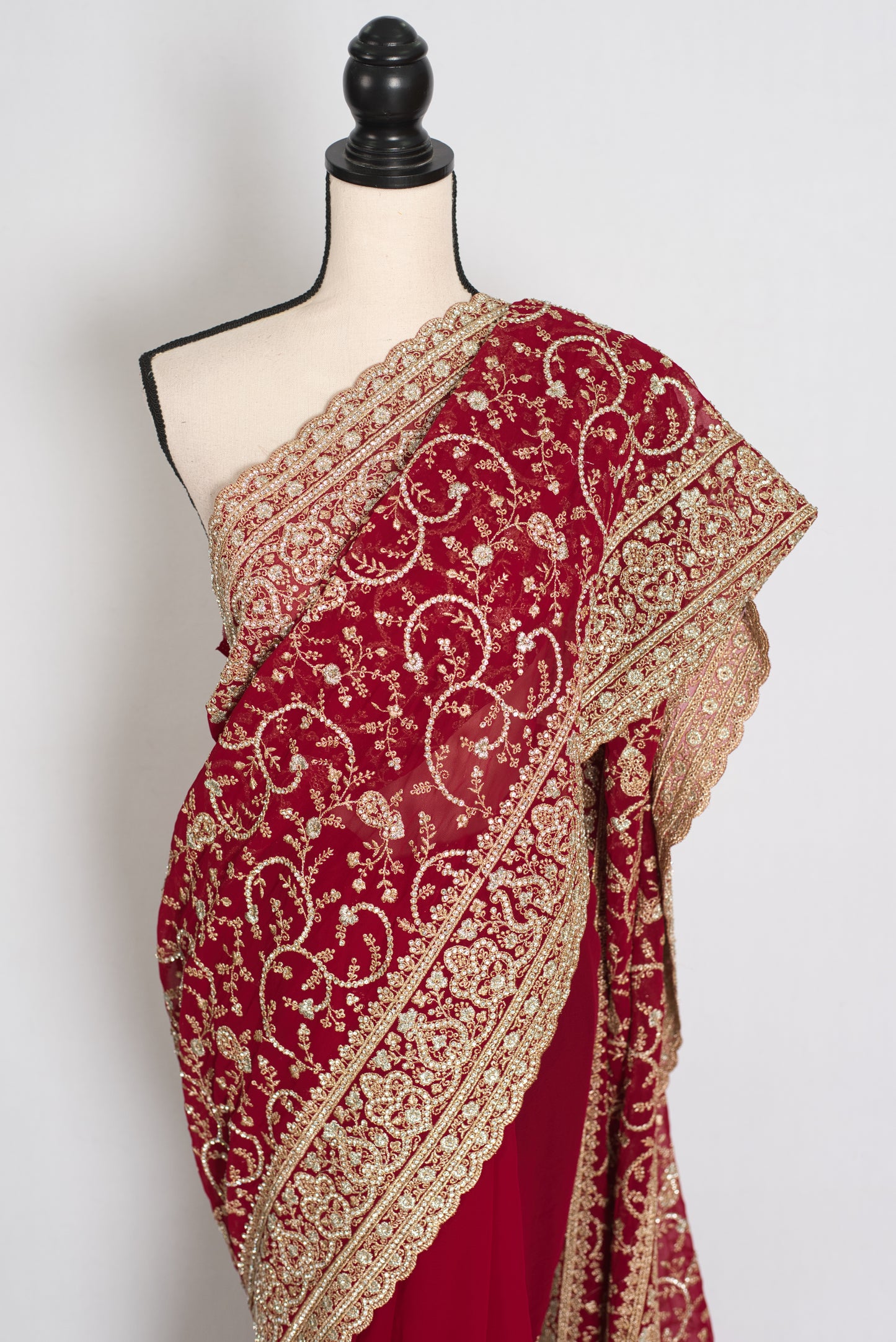Vibah | Maroon Georgette Heavy Bridal Saree| Festive & Karwa Chauth Edition image 6