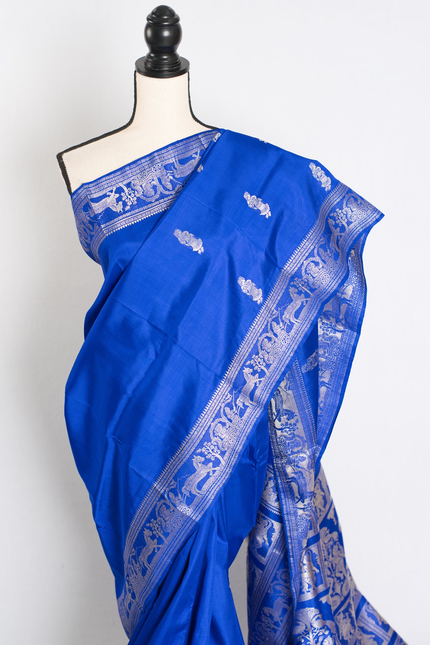 Indrani : Traditional Baluchari Silk Saree from Bengal in Royal Blue image 6
