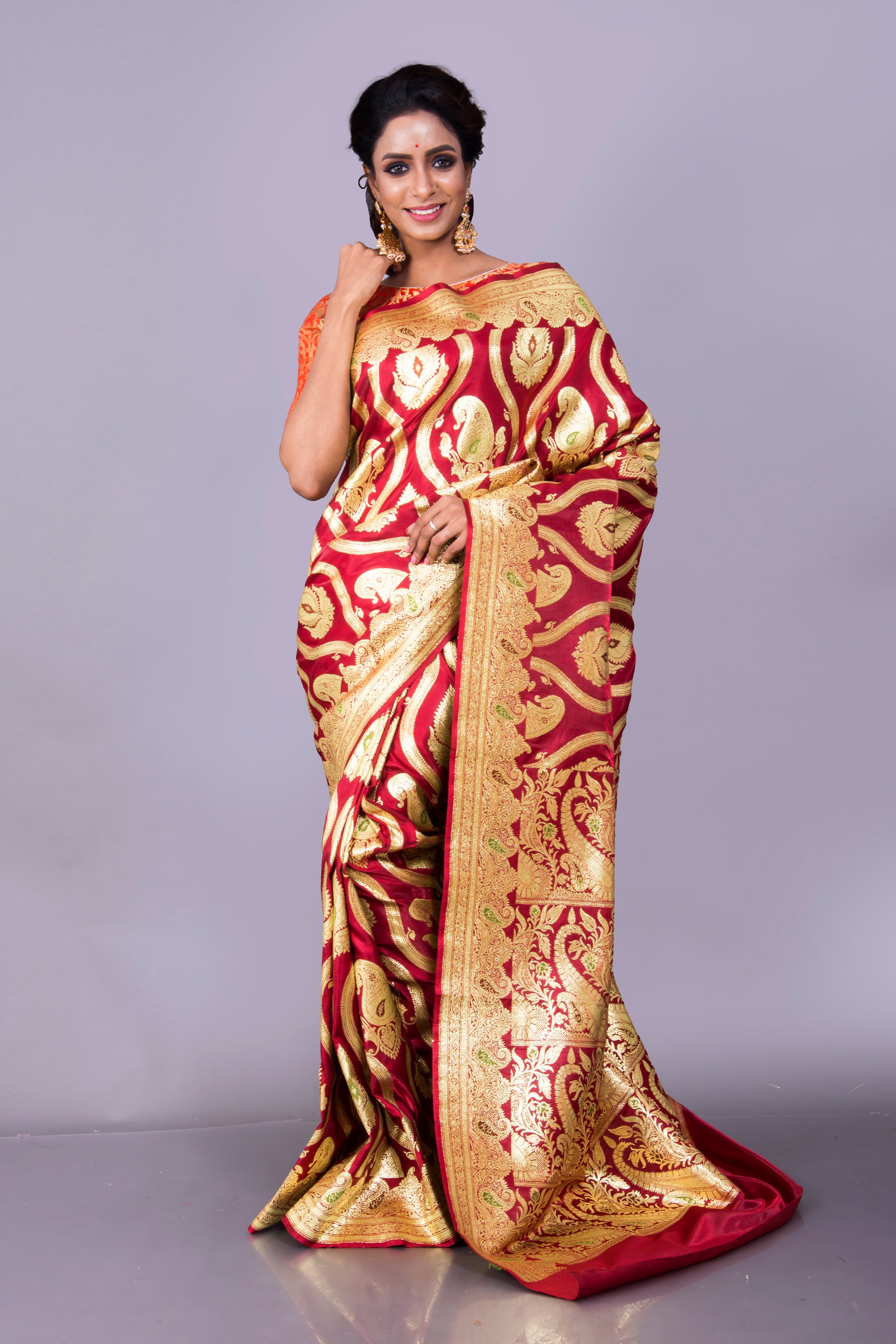 Art Silk Wedding Banarasi Saree in Maroon and Gold image 0