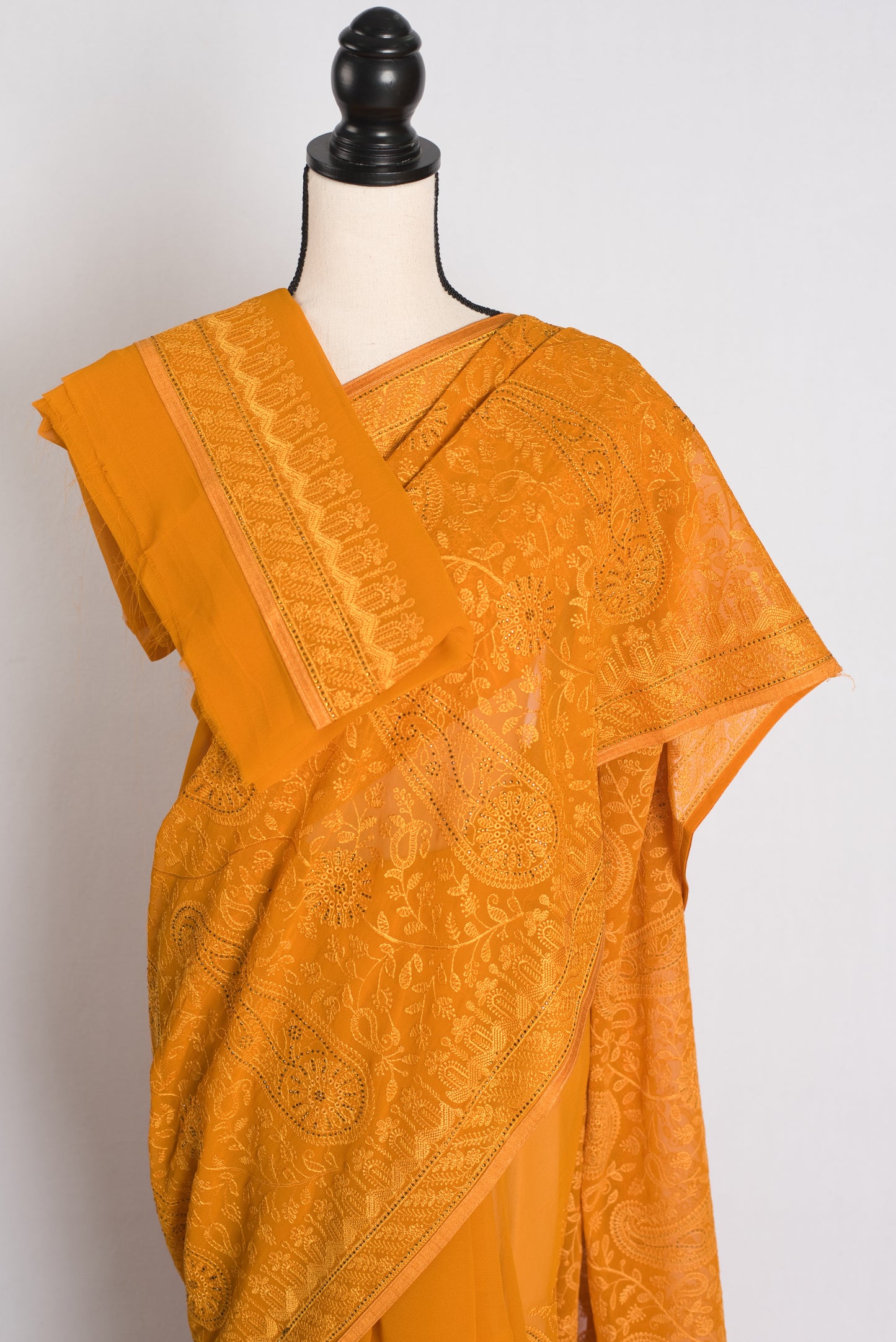 Zafraan - Mustard Yellow Kashmiri Embroidered Georgette Saree image 2