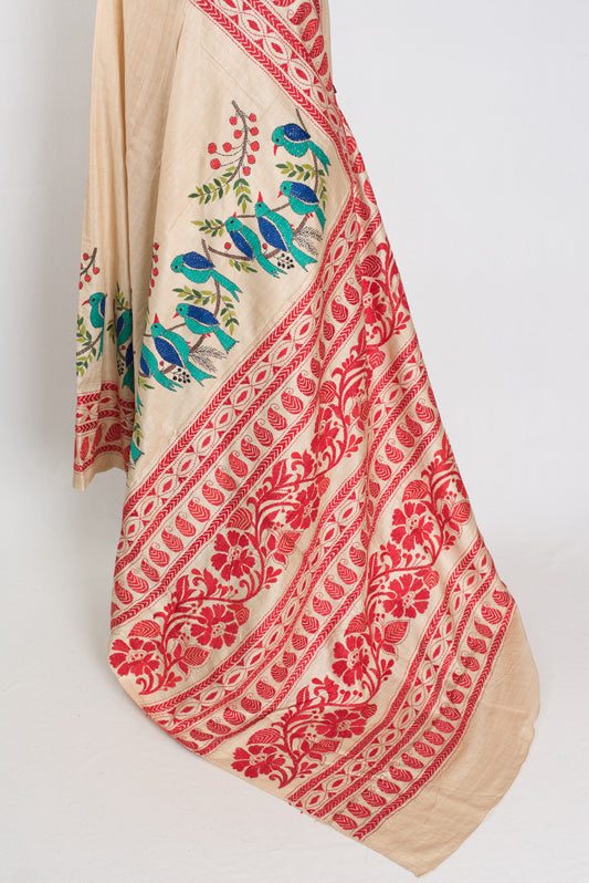Stuti | Exclusive Bird Motif Hand-Embroidered Gachi Tussar Silk Saree image 1