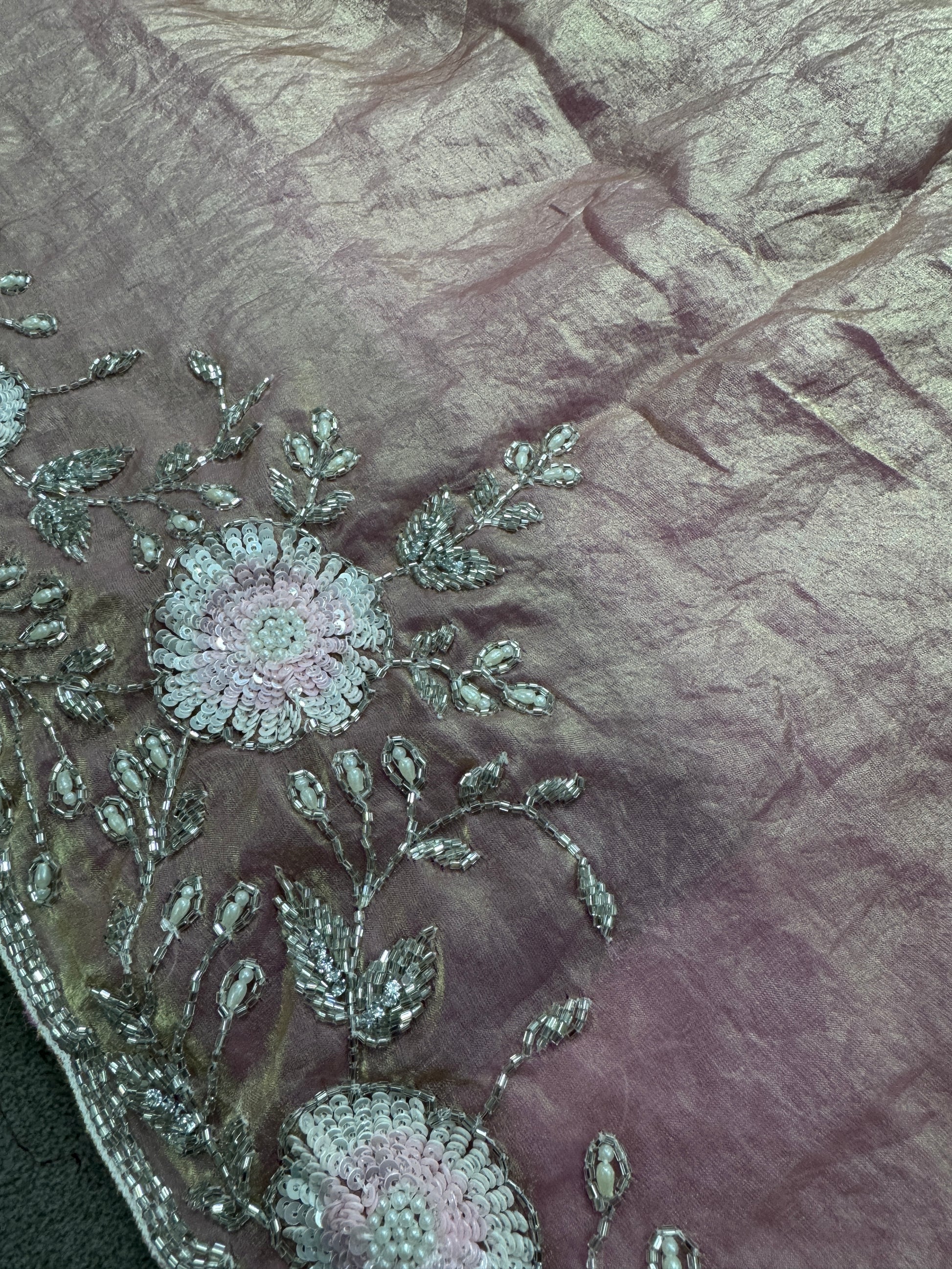 Mahi : Hand Embroidery Soft Tissue Designer Saree in Frosted Pink image 4