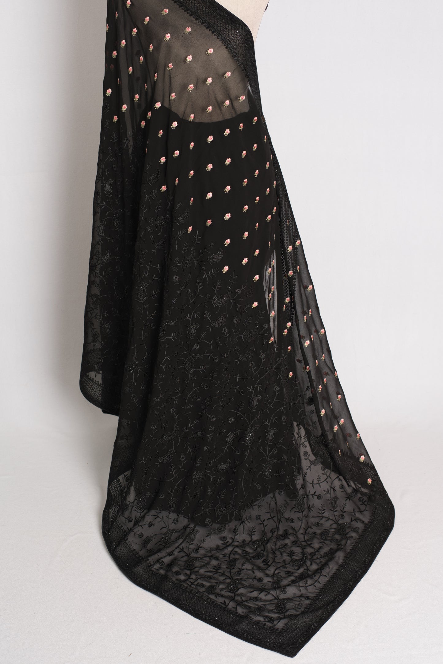 Zehra - Black Kashmiri Georgette Embroidered Saree image 3