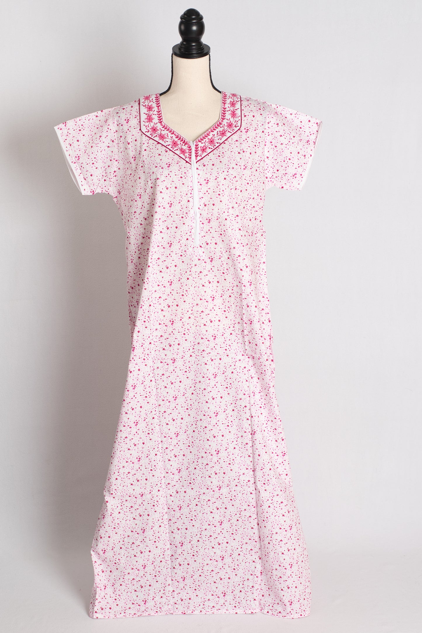 White and Pink Printed Pure Cotton Nightwear in Regular Size image 1