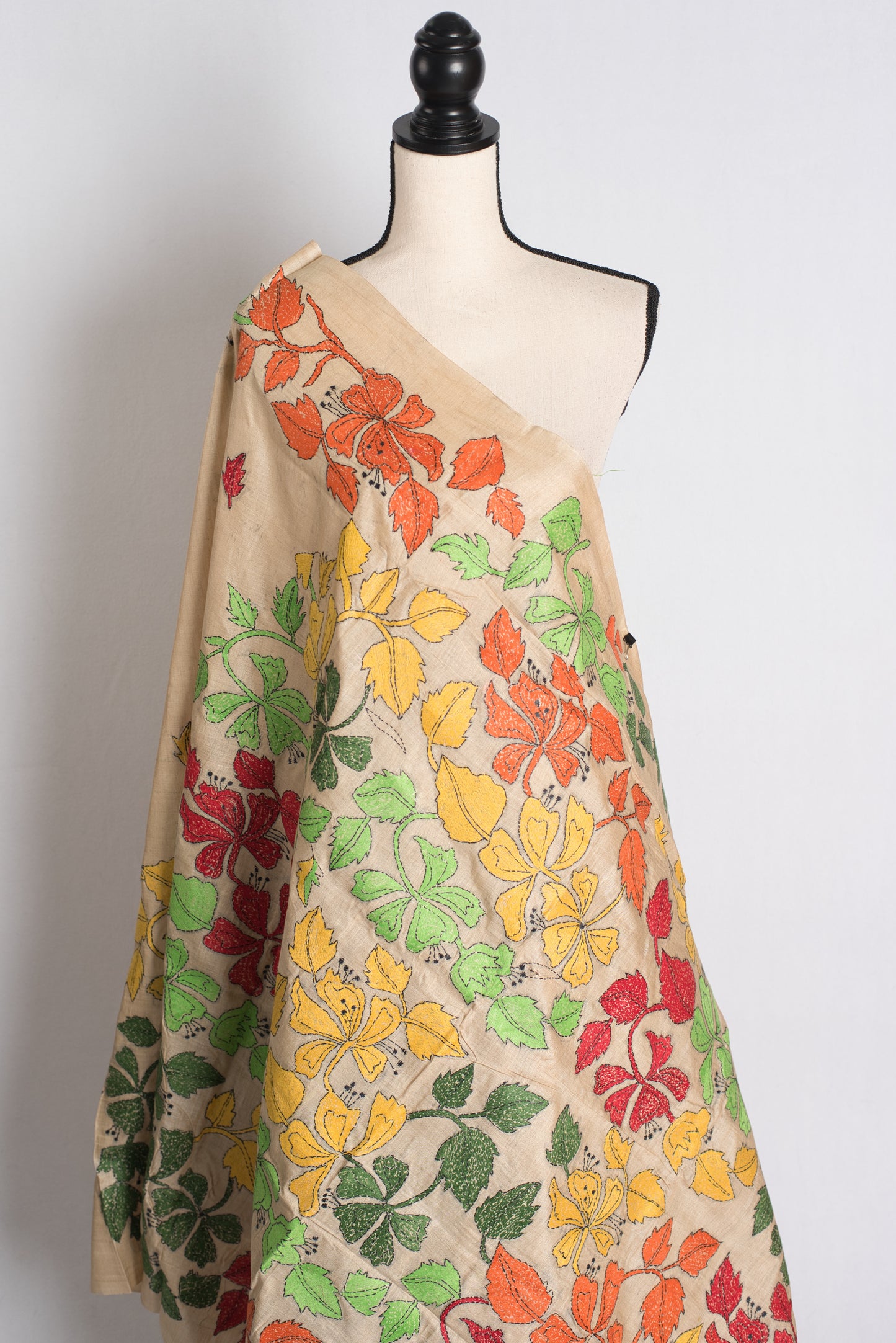 Madhabilata - Hand Embroidered Tussar Silk Kantha Work Saree image 4
