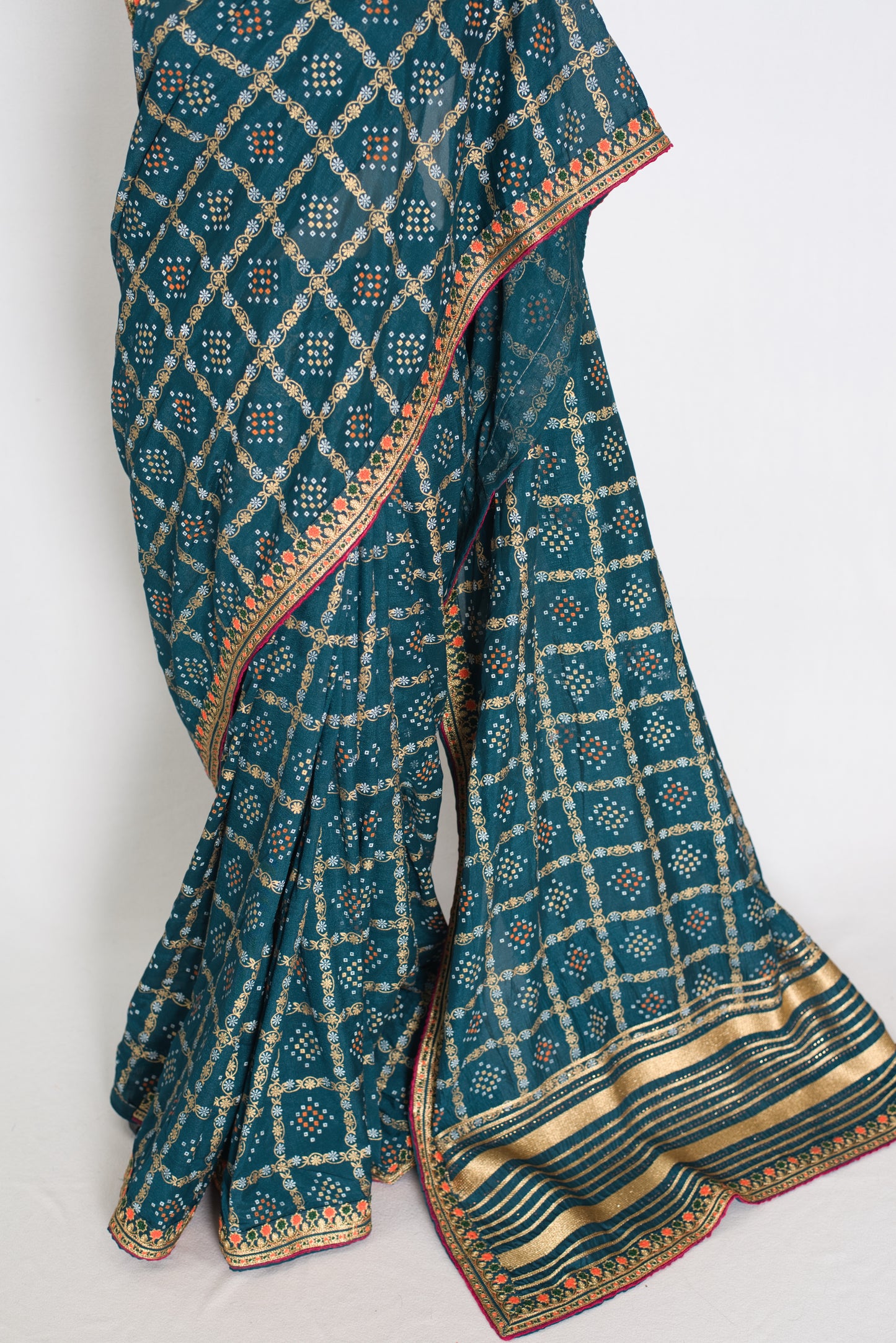 Gini | Greenish Blue Gharchola Saree| Budget-Friendly Lightweight Festive Wear image 6