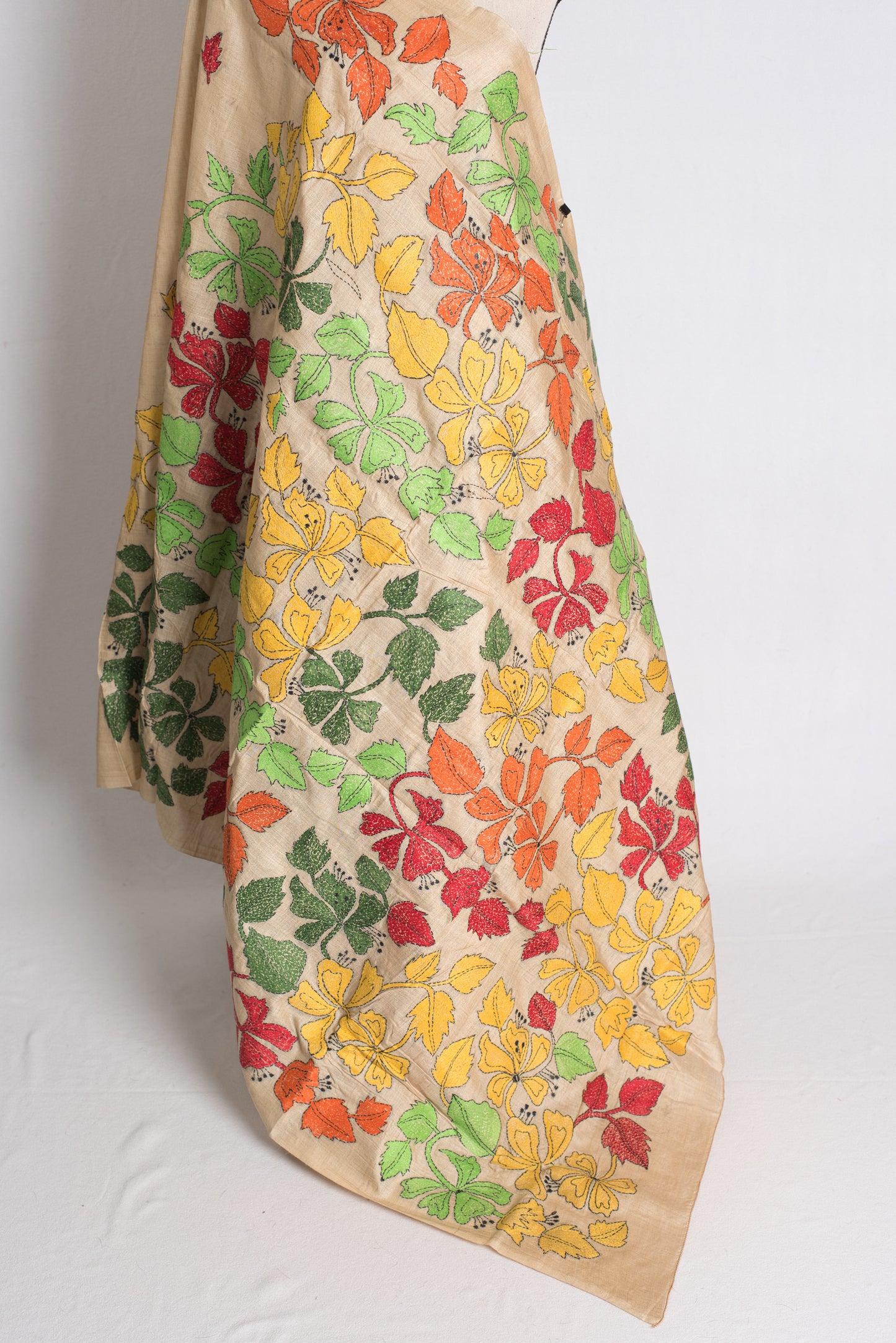 Madhabilata - Hand Embroidered Tussar Silk Kantha Work Saree image 3