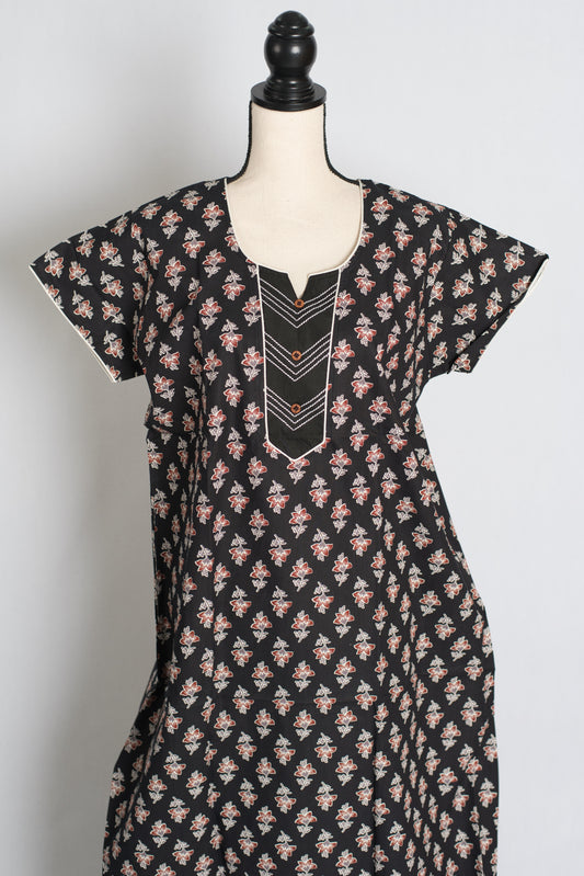 Printed Black Pure Cotton Nightwear in Regular Size image 0