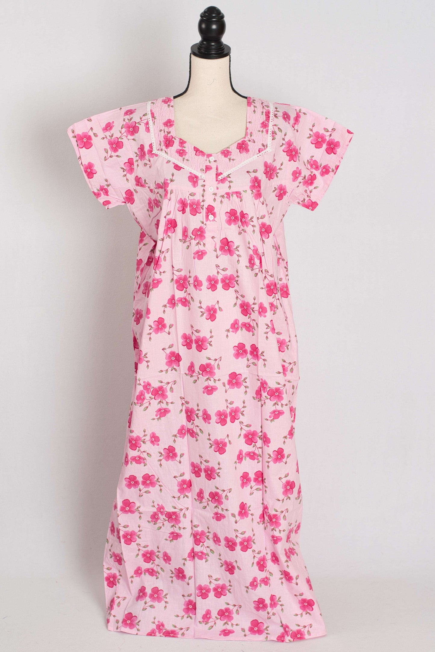 Floral Printed Pink Women Indian Cotton Nighty in Regular Size image 0