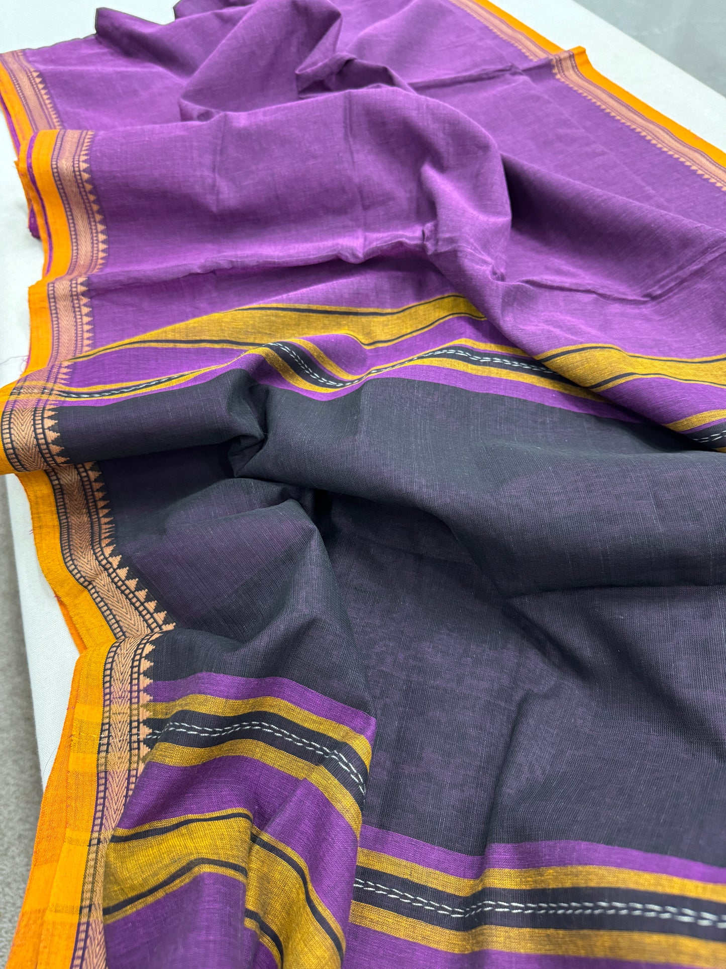 Royal Whisper : Purple Bengal Soft Cotton Dhanekhali Saree image 5