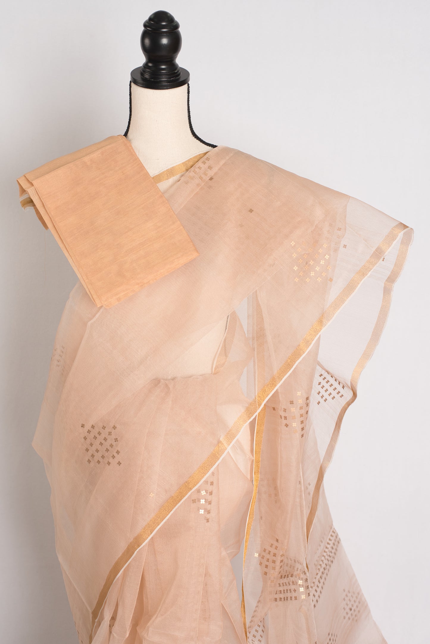 Light Brown Sequin Organza Net Saree - Bengali Saree Collection image 2