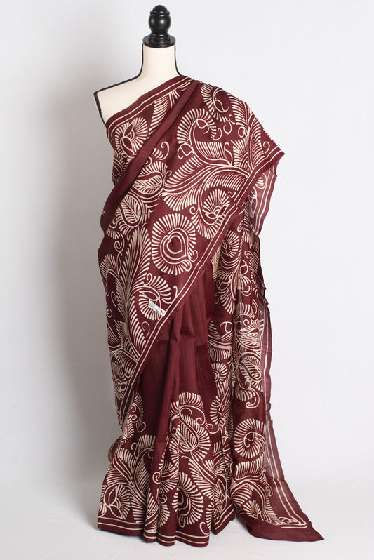Kavya - Coffee Brown Batik Handcrafted Pure Silk Saree image 0