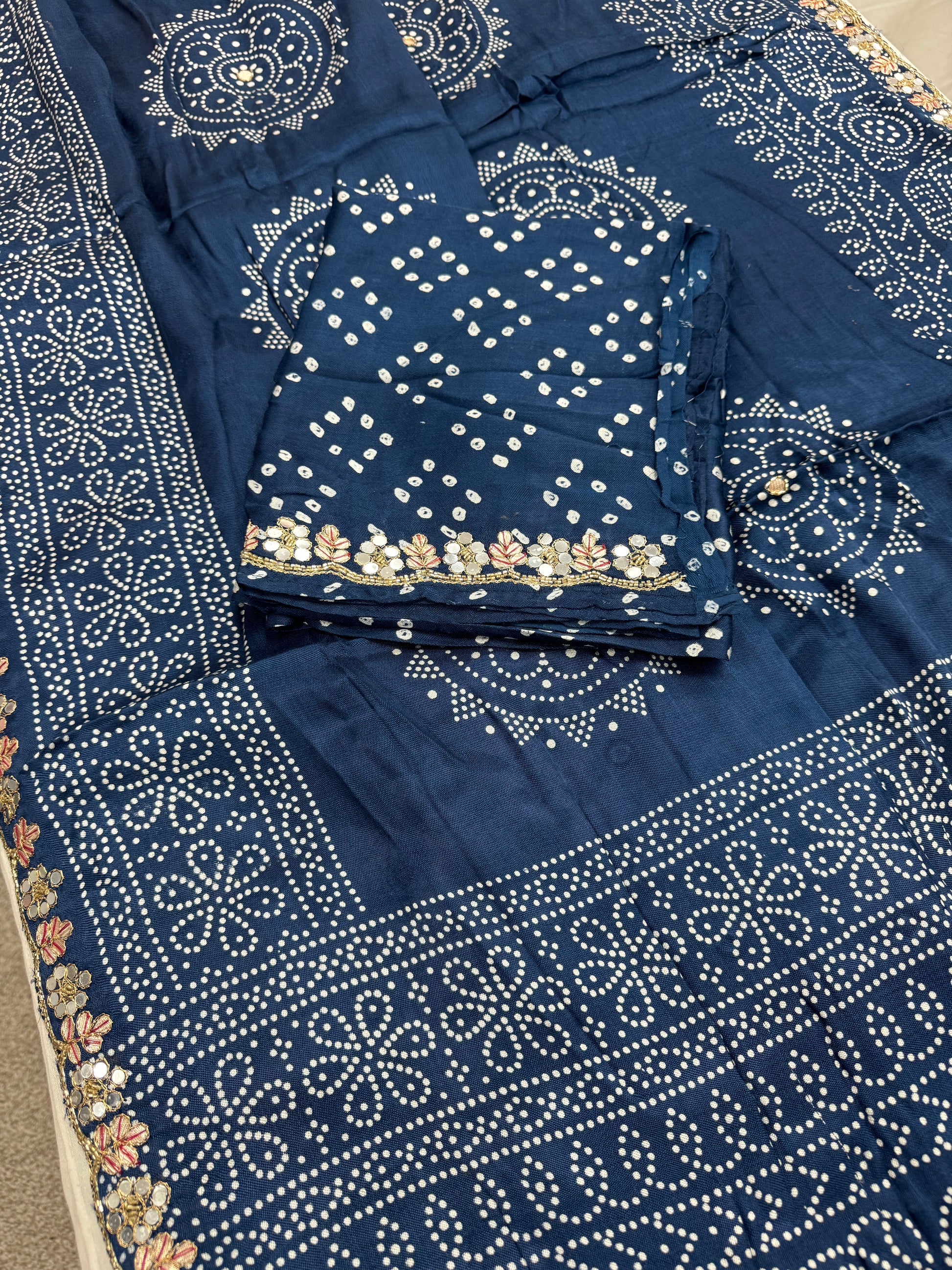 Neela : Hand Embroidery Bandhani Printed Modal SIlk Saree in Cobalt Blue image 2
