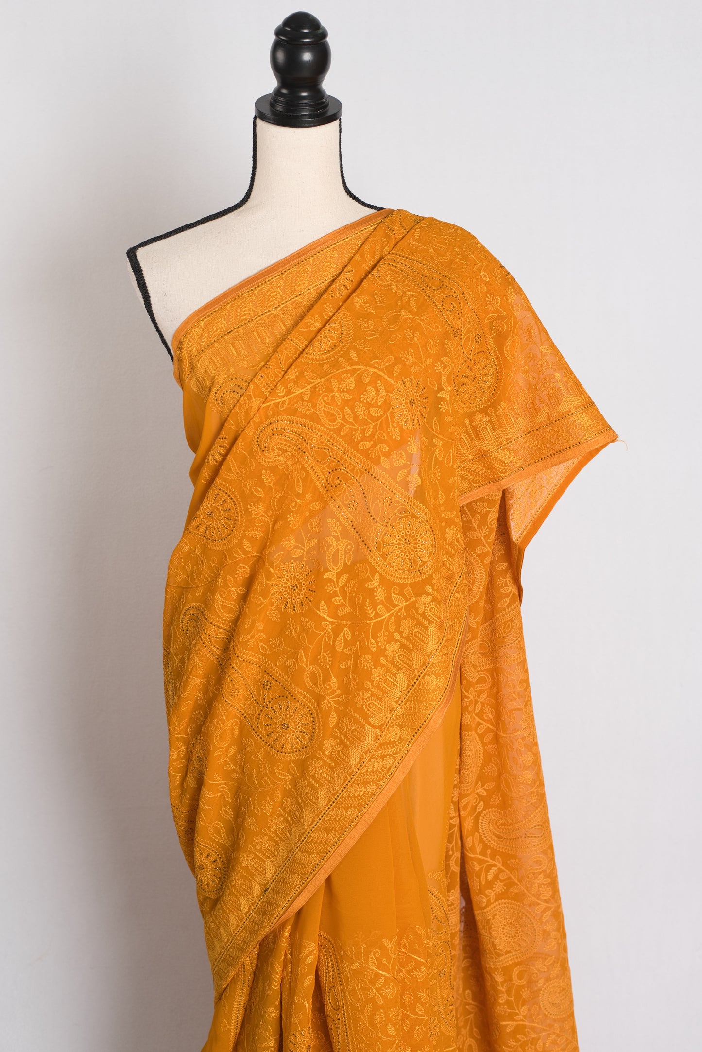 Zafraan - Mustard Yellow Kashmiri Embroidered Georgette Saree image 5