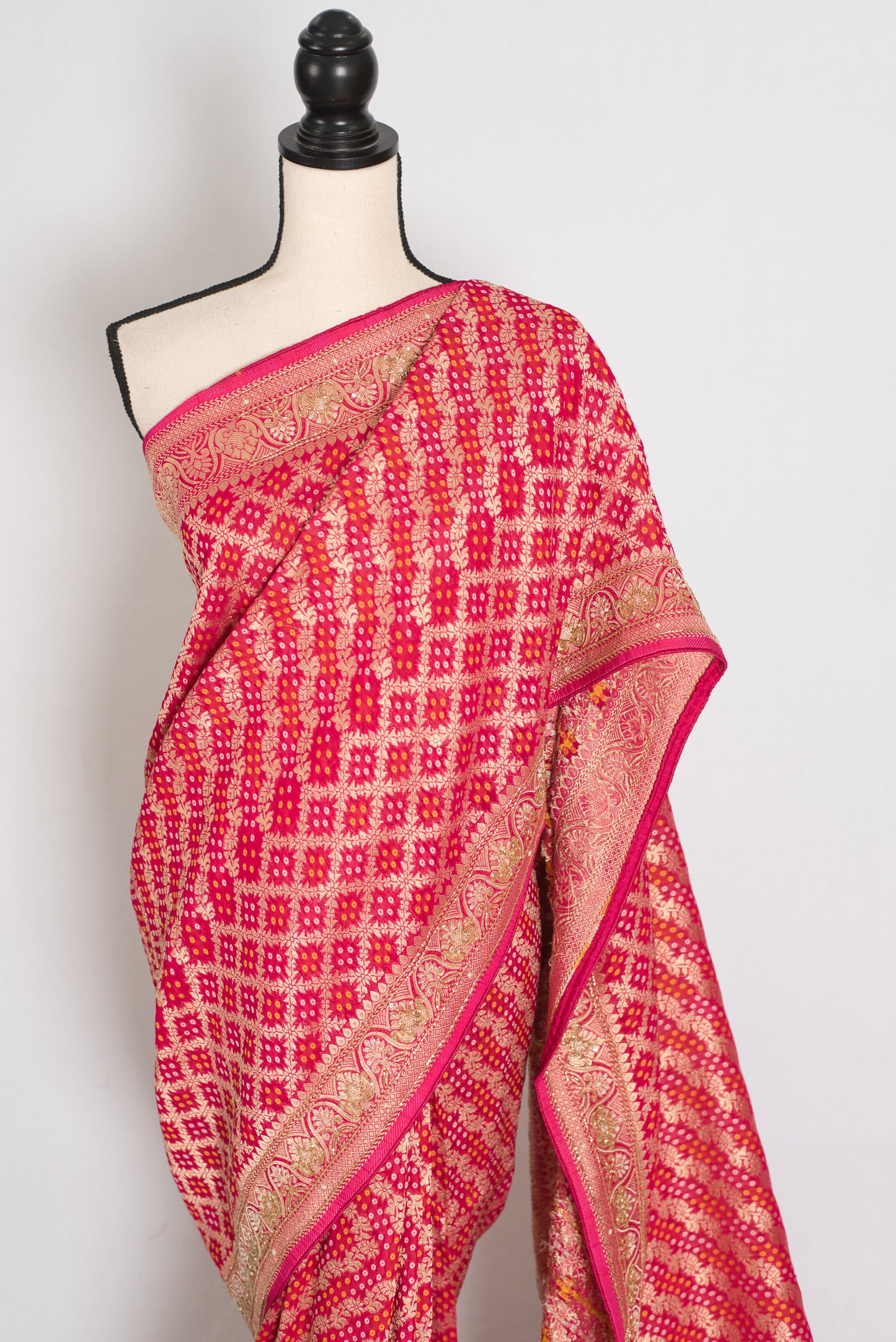 Afrin | Rani Pink Semi Georgette Saree | Pre-Stitched Size 38 Blouse image 7
