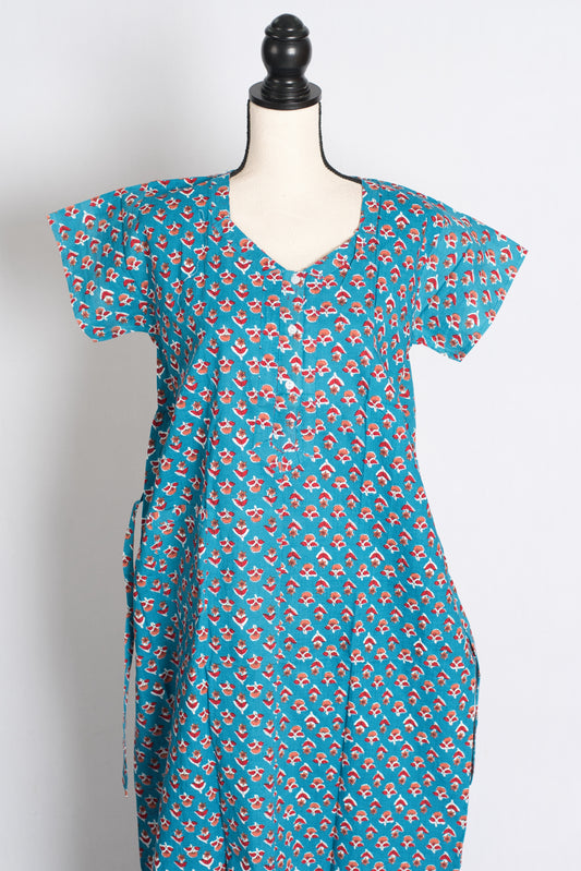 Printed Turquoise Blue Pure Cotton Nightwear in Regular Size image 0