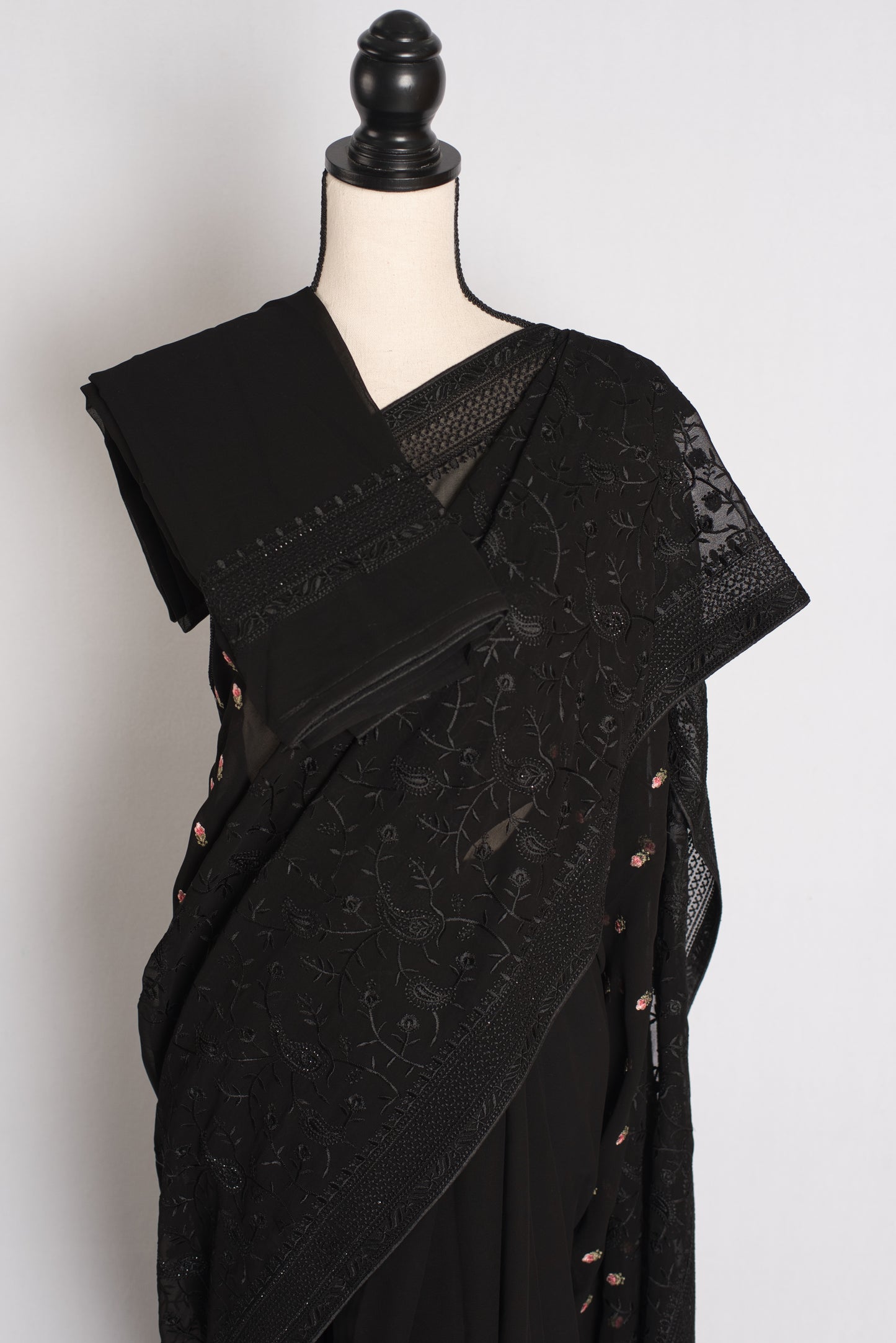 Zehra - Black Kashmiri Georgette Embroidered Saree image 2